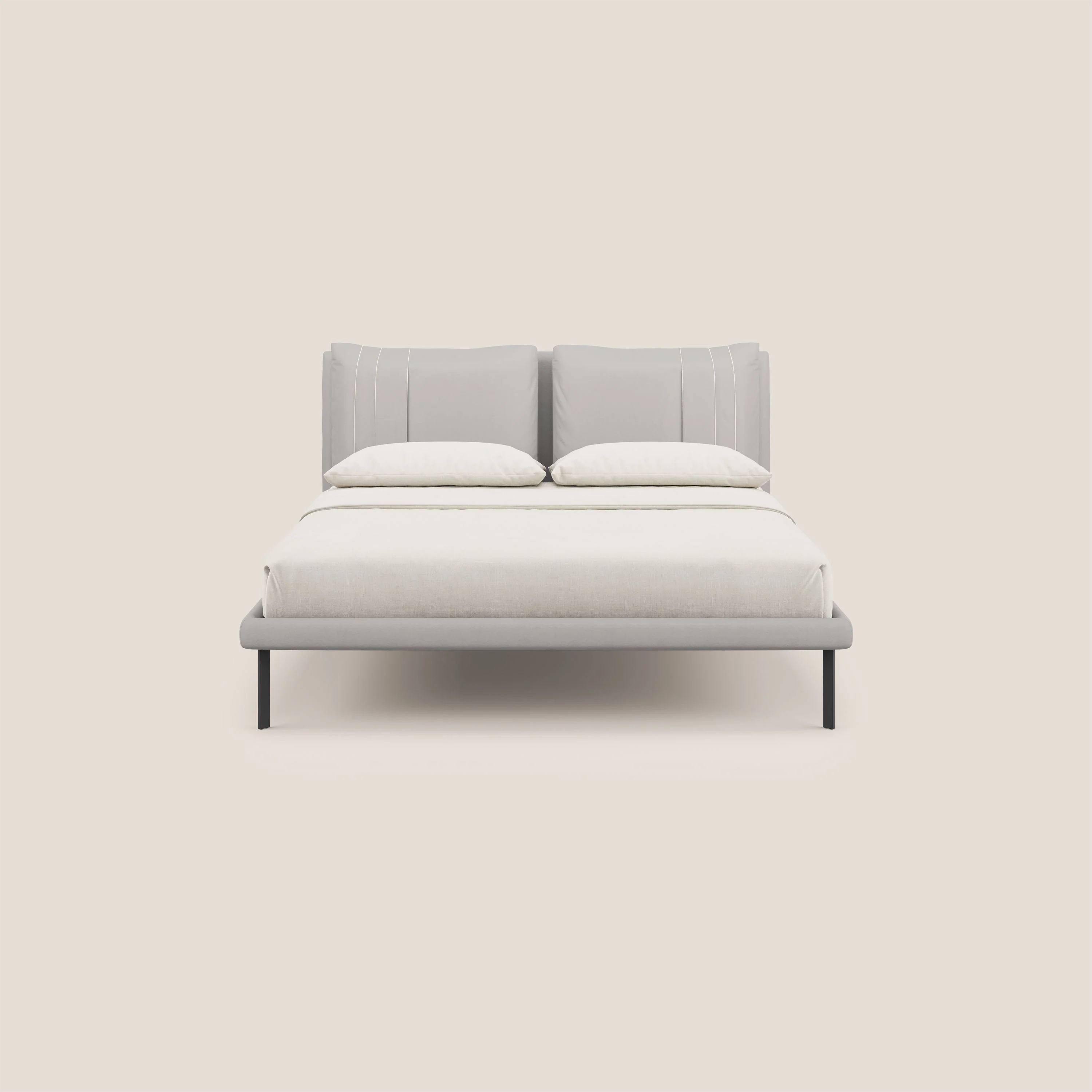 Giselle lit moderne avec coussins tête de lit réglables avec poches en microfibre imperméable T11 gris clair - Image 2