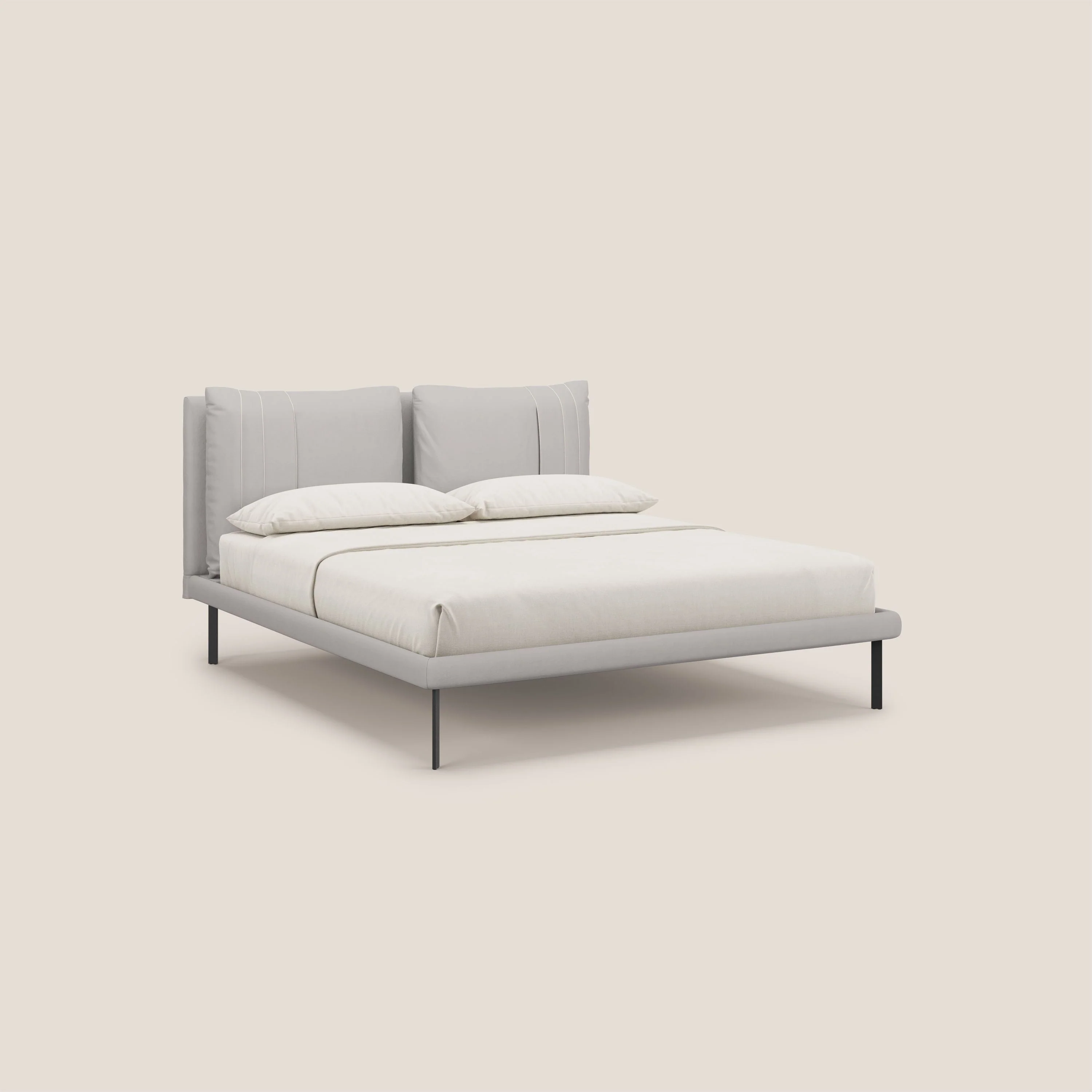 Giselle lit moderne avec coussins tête de lit réglables avec poches en microfibre imperméable T11 gris clair - Image 3