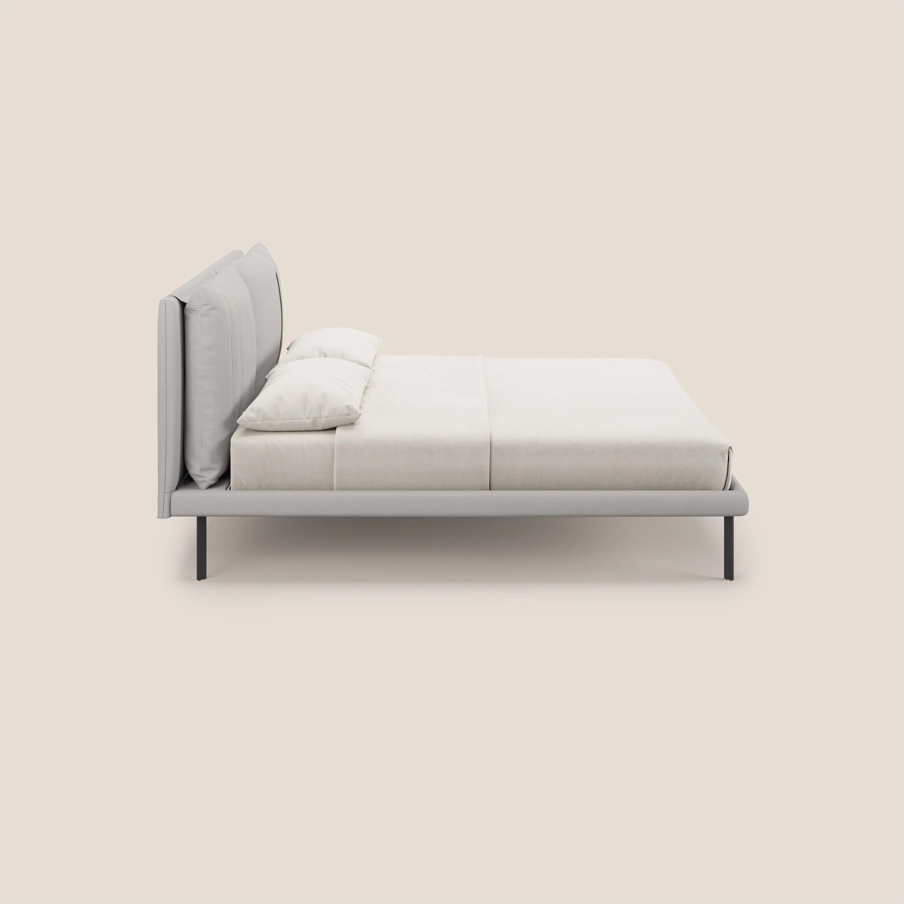 Giselle lit moderne avec coussins tête de lit réglables avec poches en microfibre imperméable T11 gris clair - Image 4