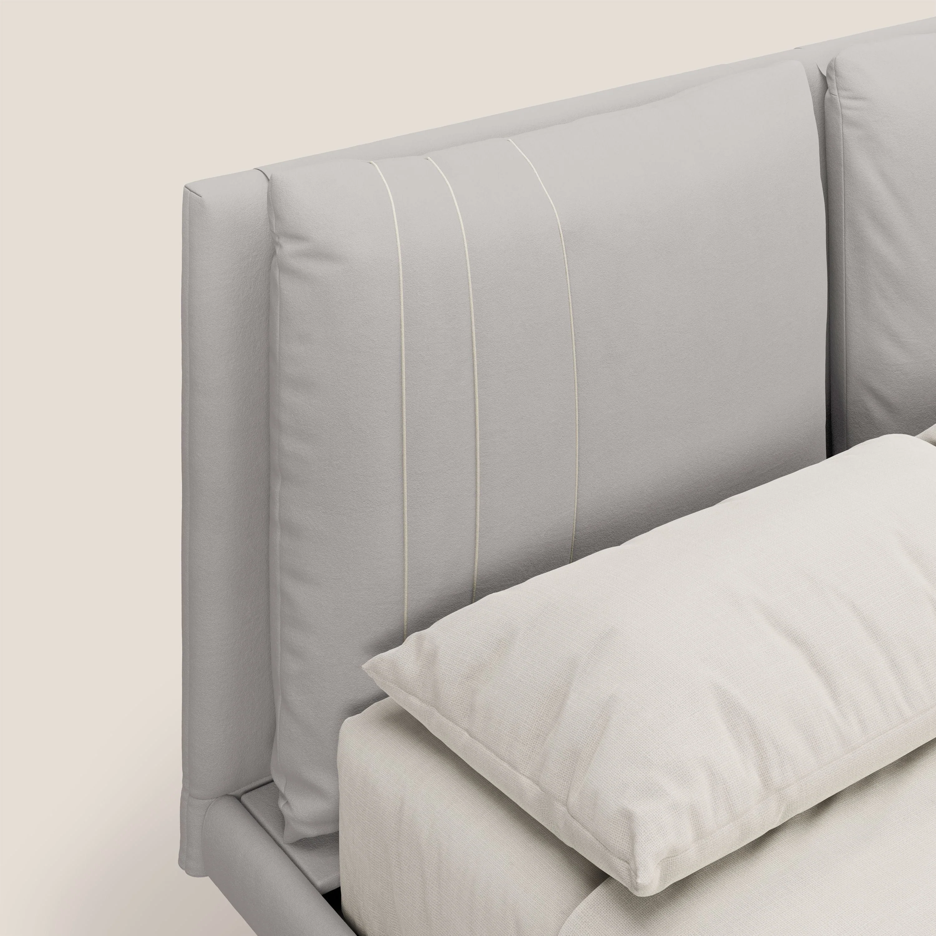 Giselle lit moderne avec coussins tête de lit réglables avec poches en microfibre imperméable T11 gris clair - Image 6