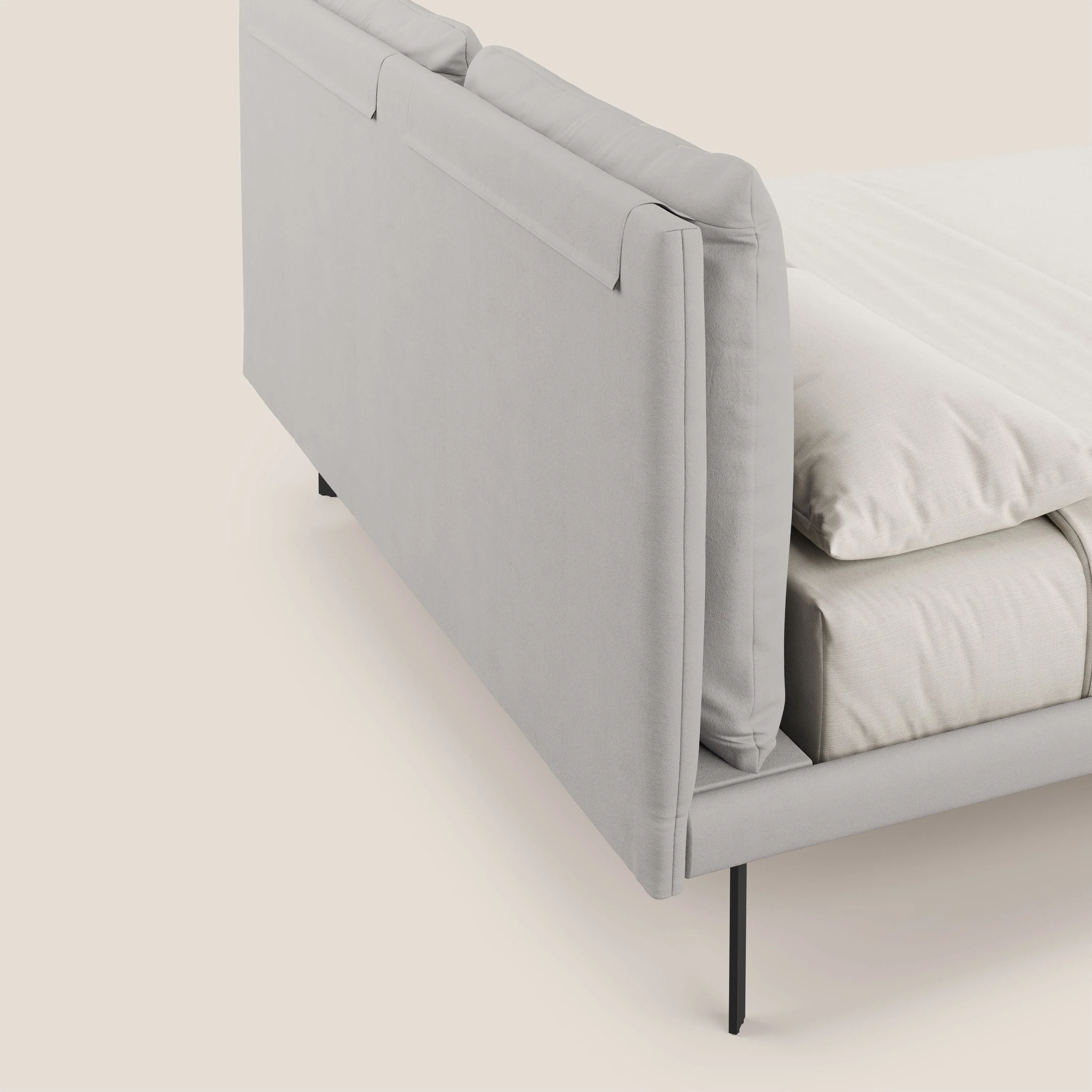Giselle lit moderne avec coussins tête de lit réglables avec poches en microfibre imperméable T11 gris clair - Image 7