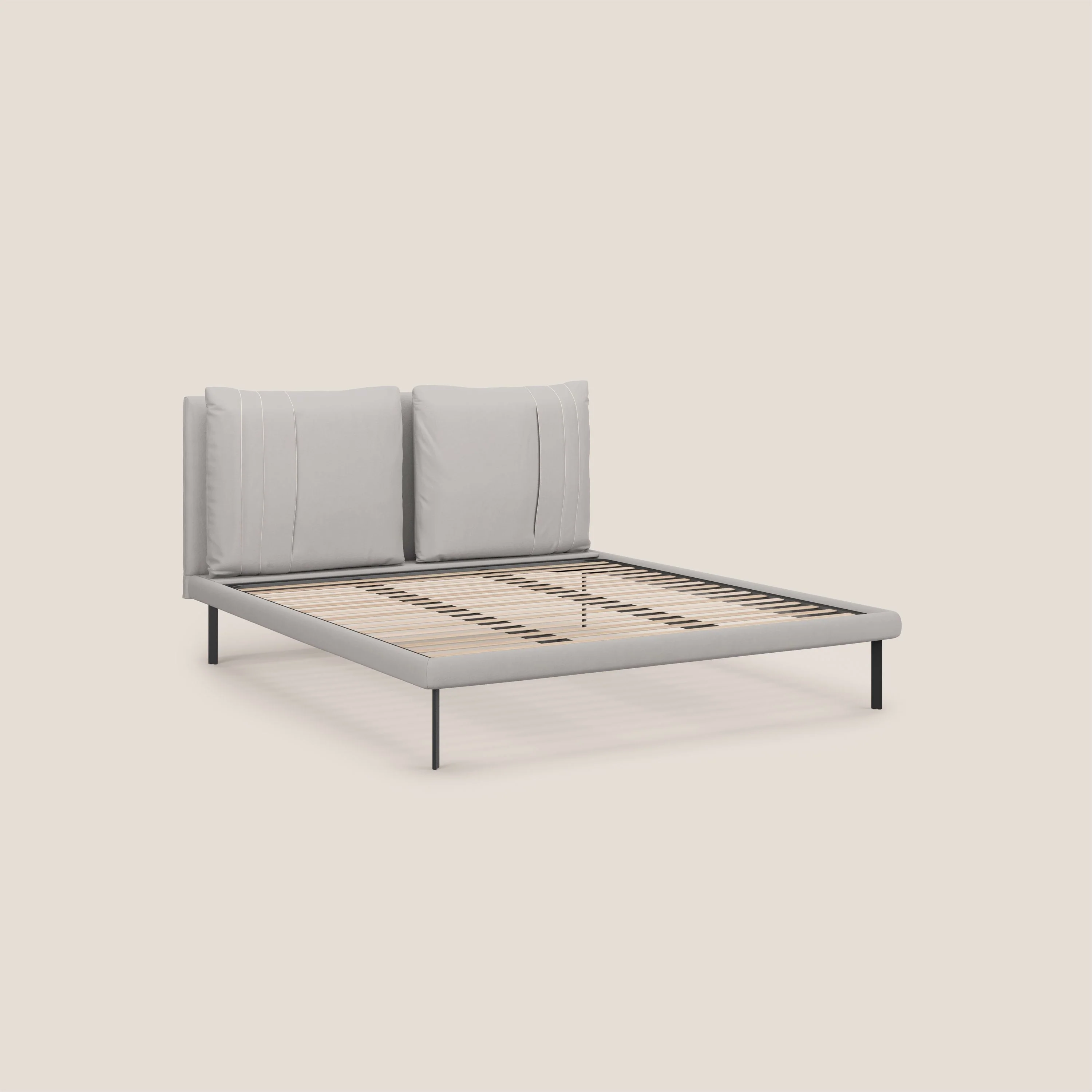 Giselle lit moderne avec coussins tête de lit réglables avec poches en microfibre imperméable T11 gris clair - Image 8