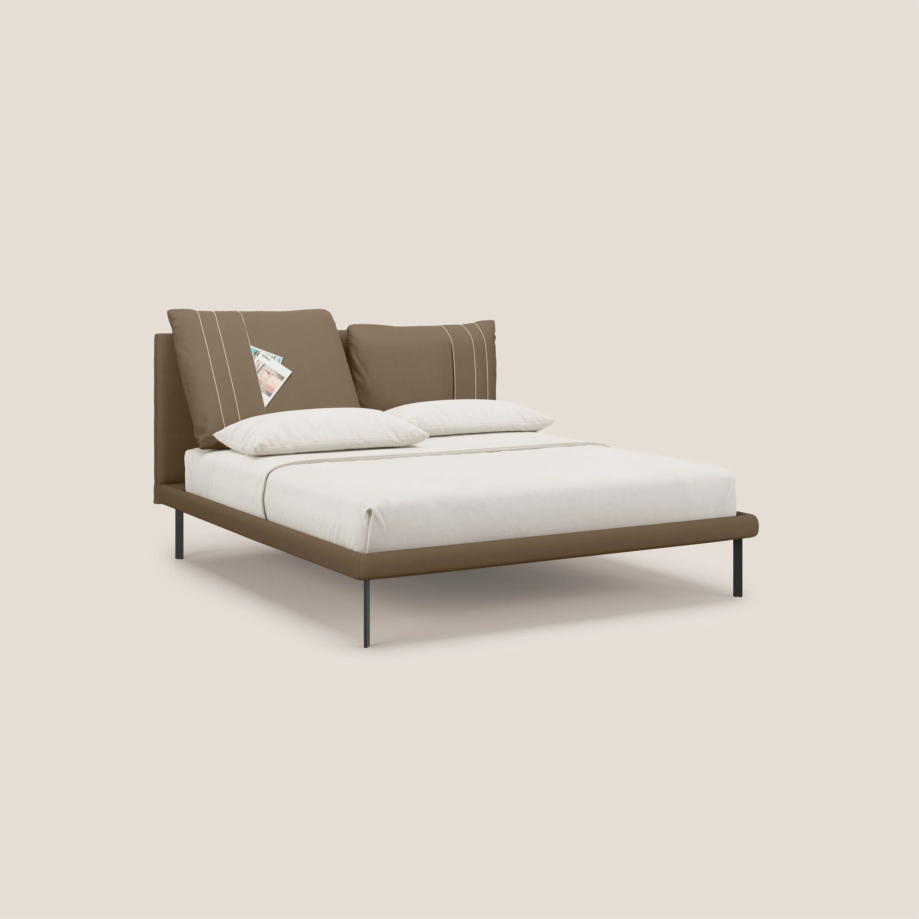 Giselle lit moderne avec coussins tête de lit réglables avec poches en microfibre imperméable T11 marron