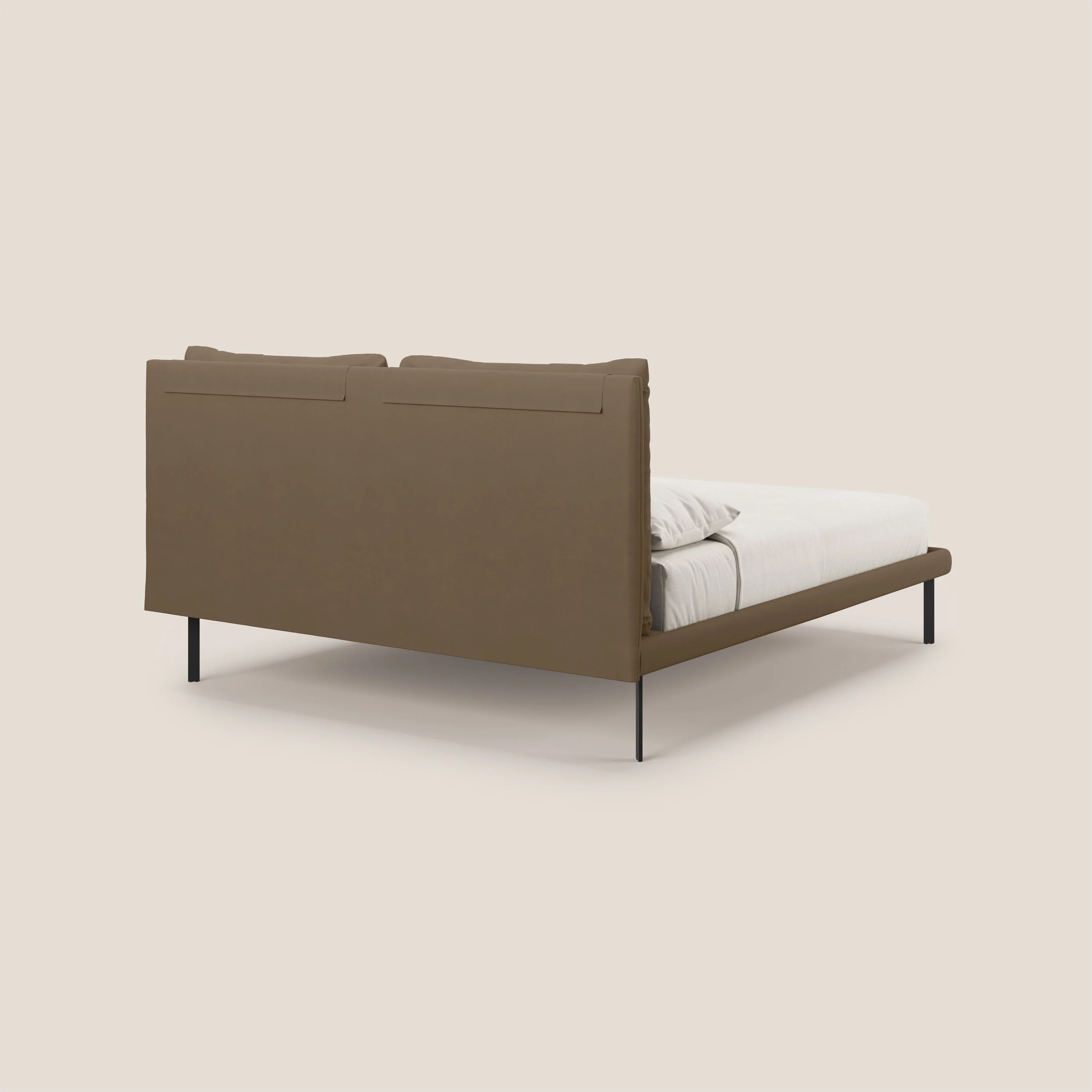 Giselle lit moderne avec coussins tête de lit réglables avec poches en microfibre imperméable T11 marron - Image 5