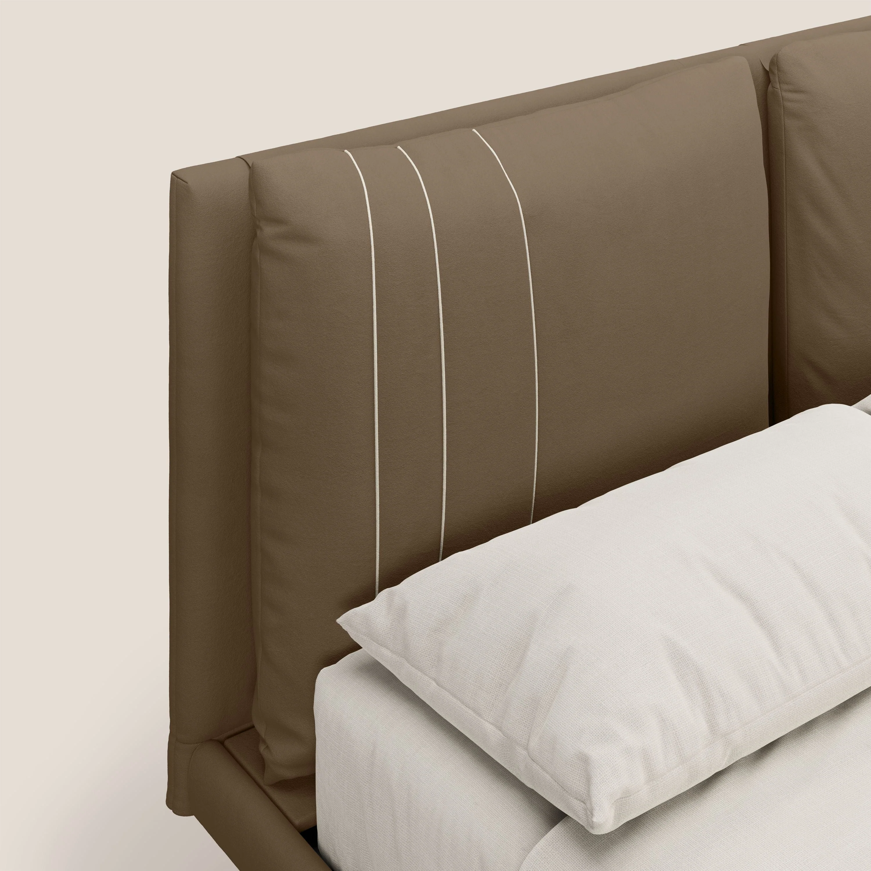 Giselle lit moderne avec coussins tête de lit réglables avec poches en microfibre imperméable T11 marron - Image 6