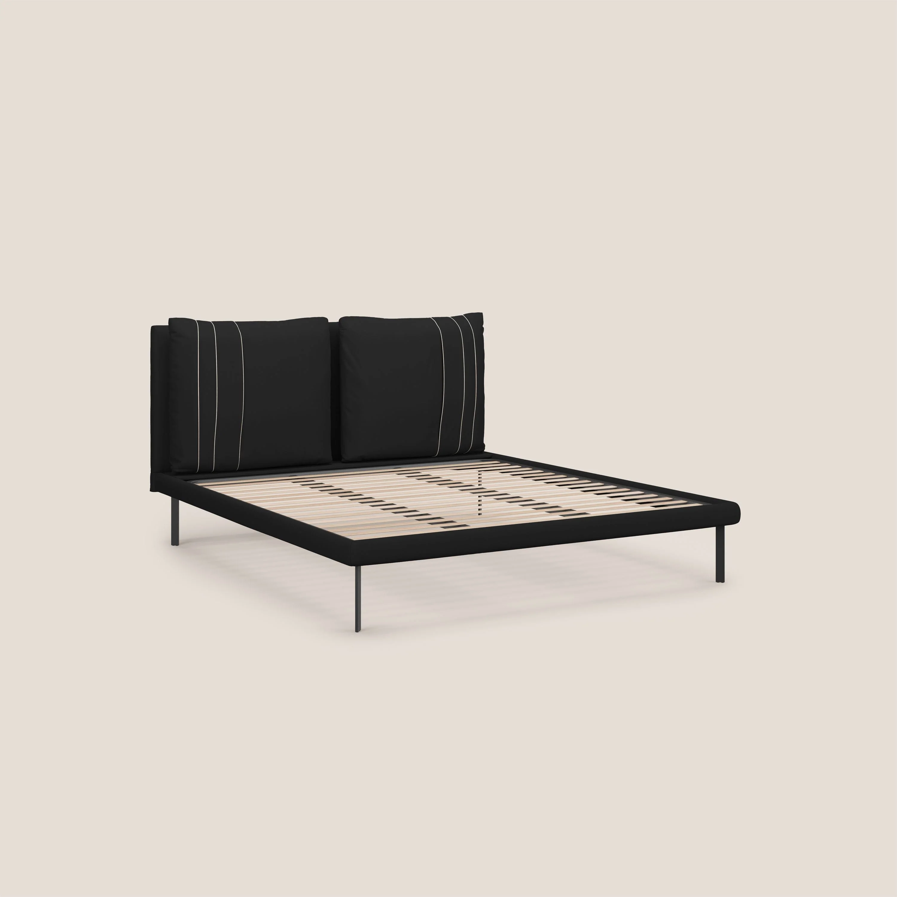 Giselle lit moderne avec coussins tête de lit réglables avec poches en microfibre imperméable T11 noir - Image 8