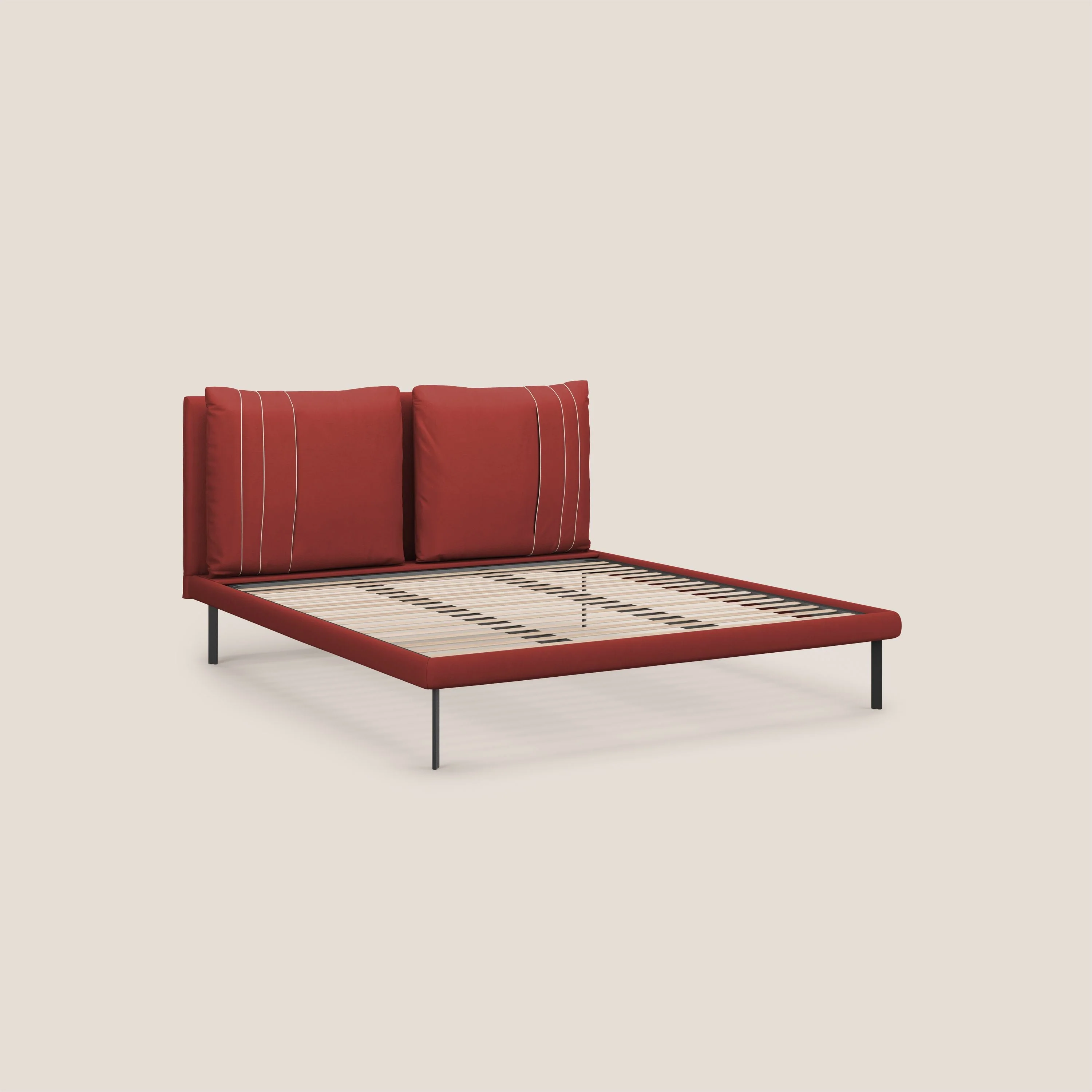 Giselle lit moderne avec coussins tête de lit réglables avec poches en microfibre imperméable T11 rouge - Image 11