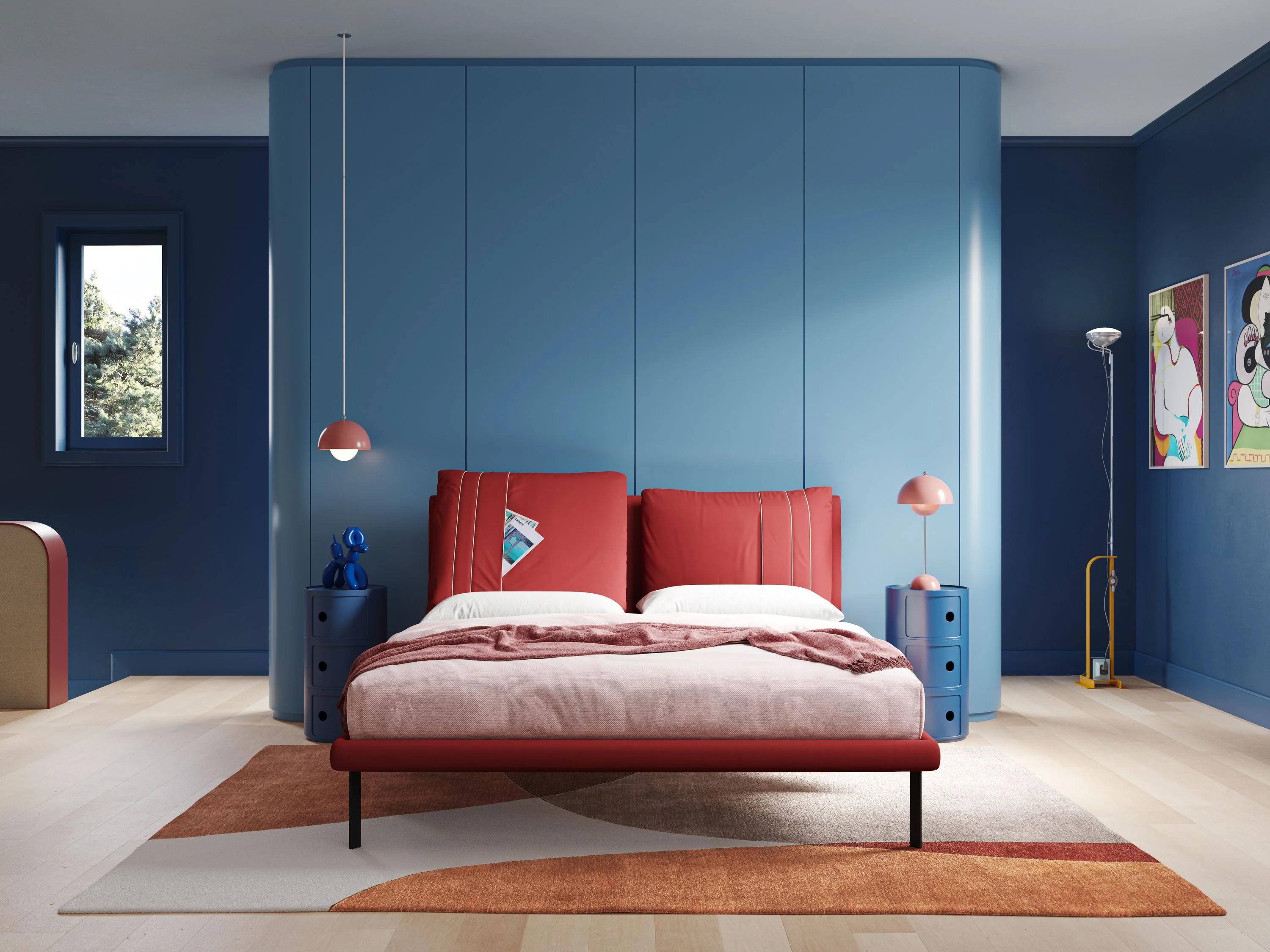 Giselle lit moderne avec coussins tête de lit réglables avec poches en microfibre imperméable T11 rouge - Image 3