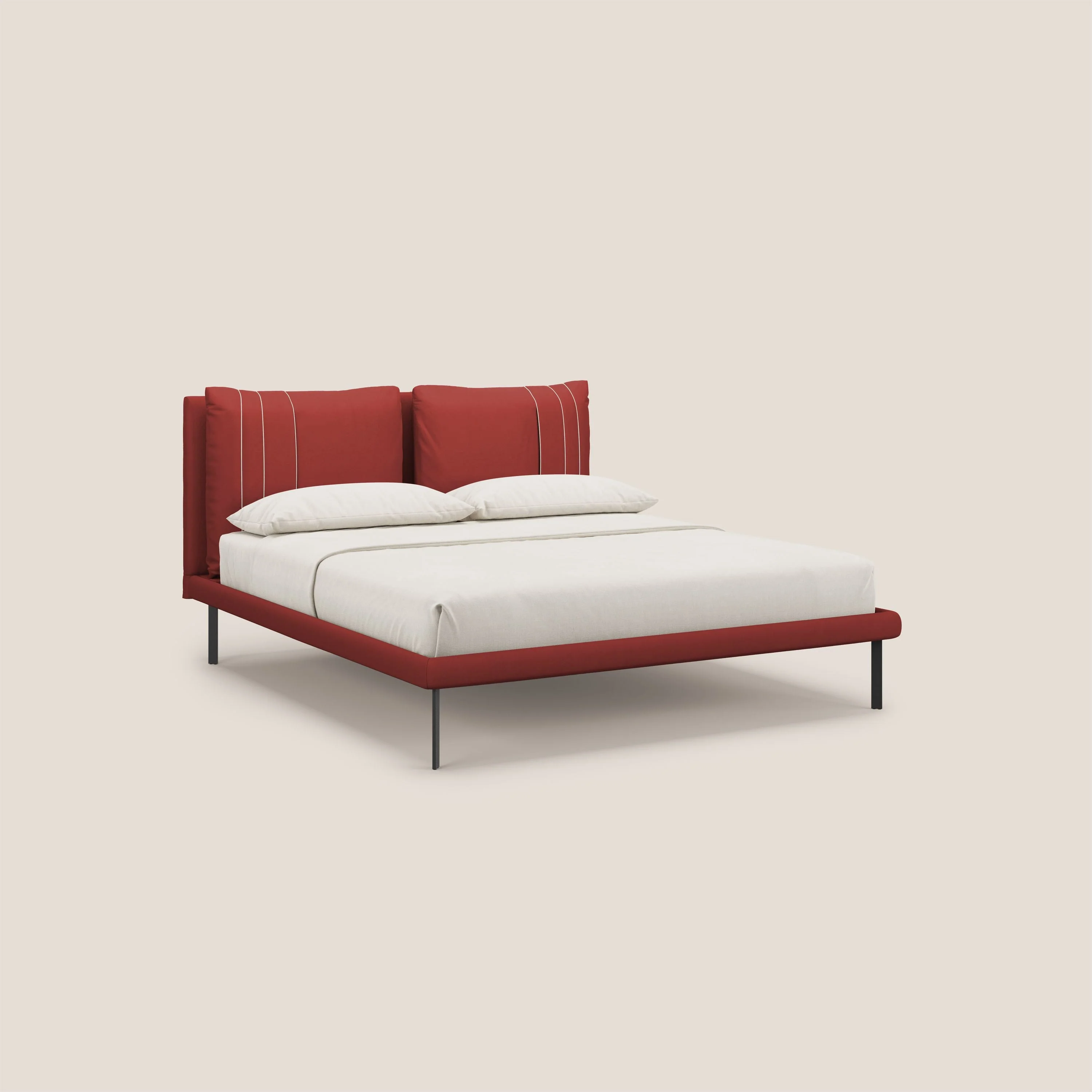 Giselle lit moderne avec coussins tête de lit réglables avec poches en microfibre imperméable T11 rouge - Image 7
