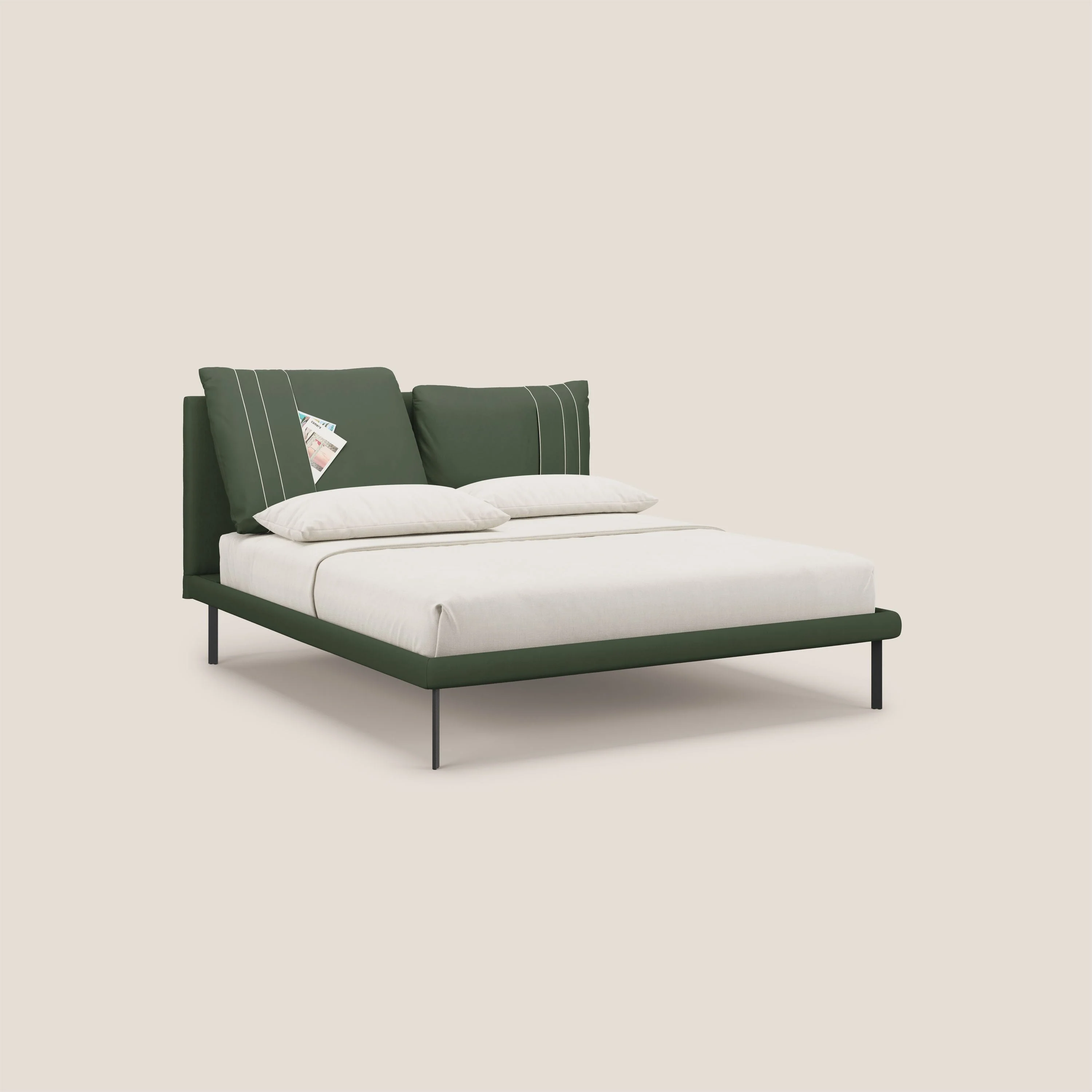 Giselle lit moderne avec coussins tête de lit réglables avec poches en microfibre imperméable T11 vert