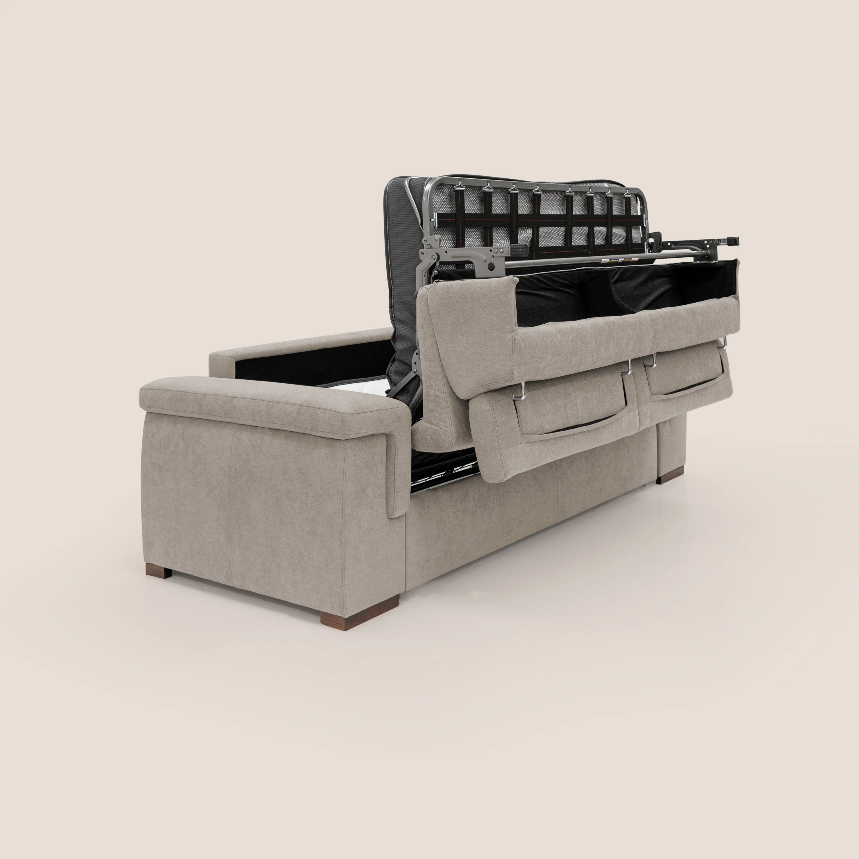 Giunone canapĂ© convertible avec matelas de 18 cm et tĂȘtiĂšres inclinables en tissu impermĂ©able T02 beige - Image 3