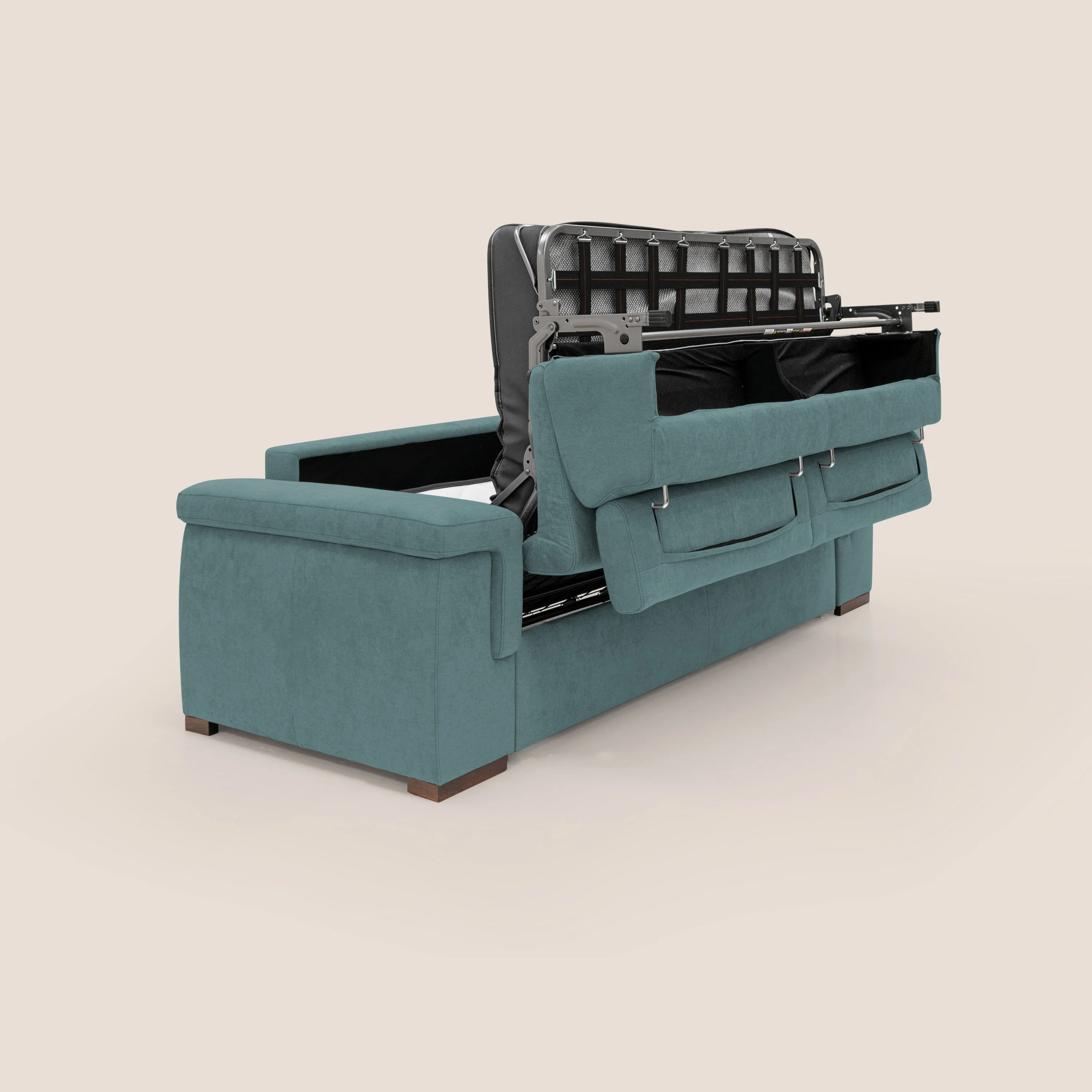 Giunone canapé convertible avec matelas de 18 cm et têtières inclinables en tissu imperméable T02 bleu canard - Image 3