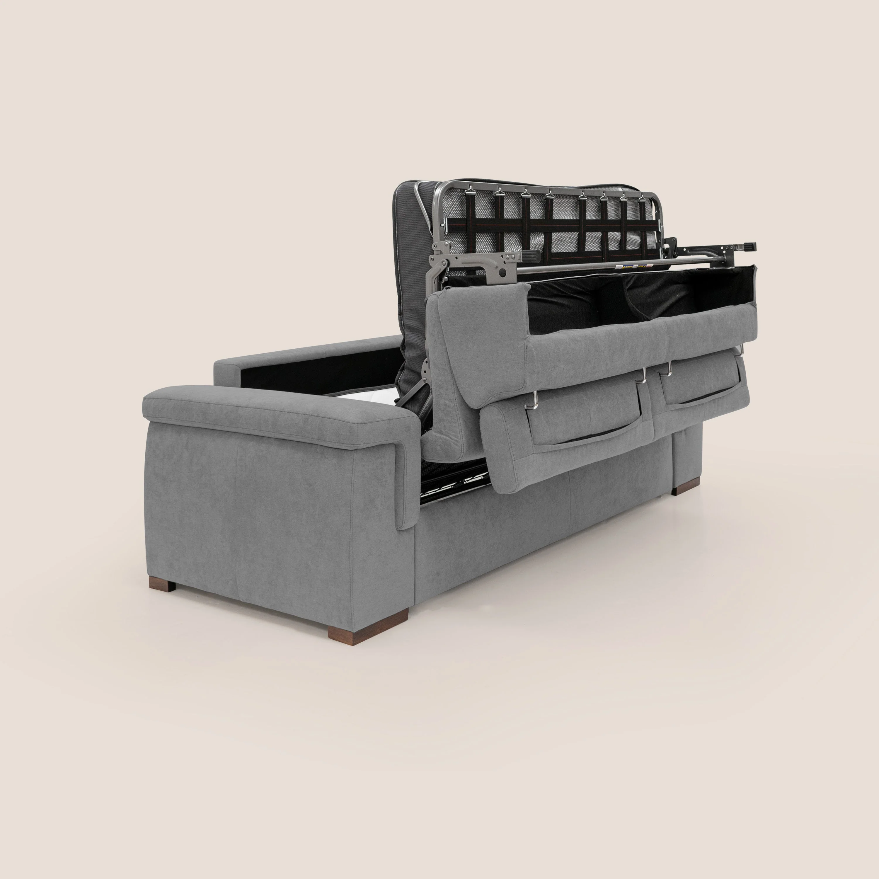 Giunone canapĂ© convertible avec matelas de 18 cm et tĂȘtiĂšres inclinables en tissu impermĂ©able T02 gris - Image 3