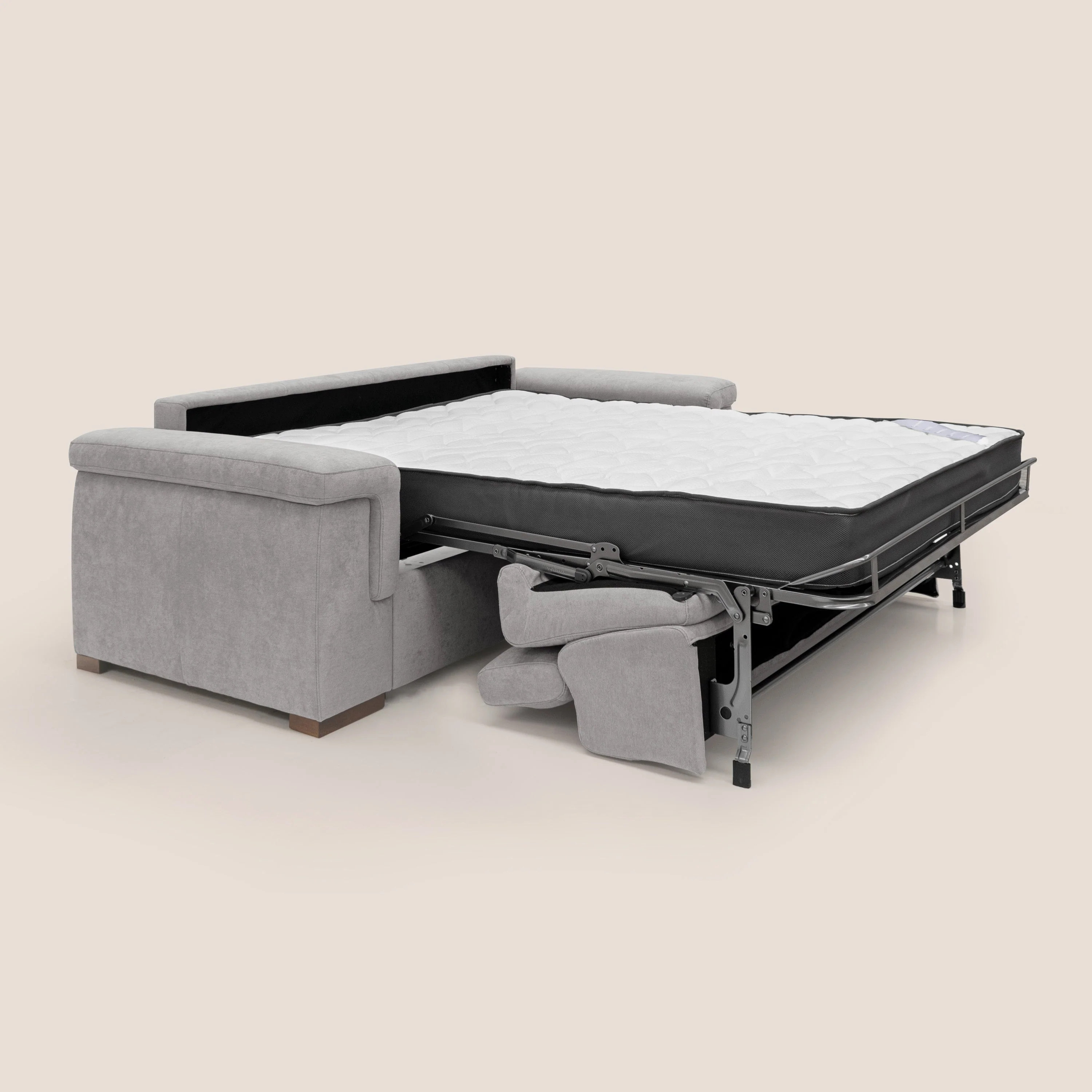 Giunone canapĂ© convertible avec matelas de 18 cm et tĂȘtiĂšres inclinables en tissu impermĂ©able T02 gris clair - Image 2