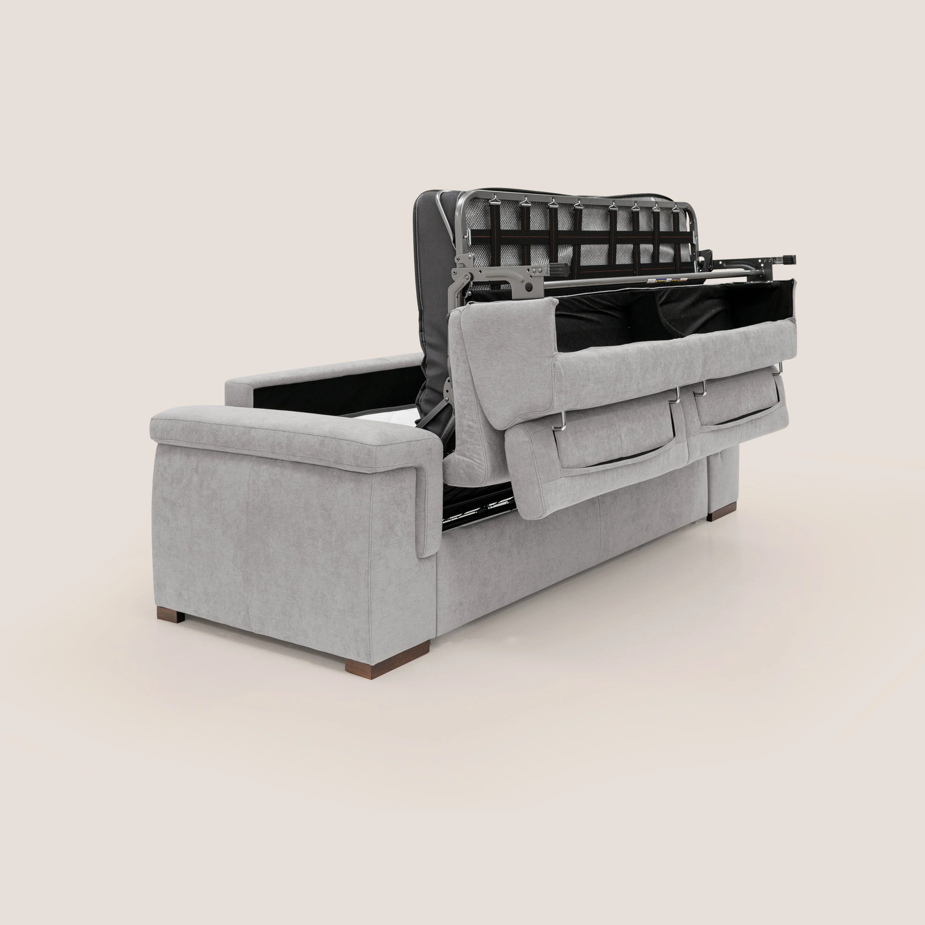 Giunone canapĂ© convertible avec matelas de 18 cm et tĂȘtiĂšres inclinables en tissu impermĂ©able T02 gris clair - Image 3