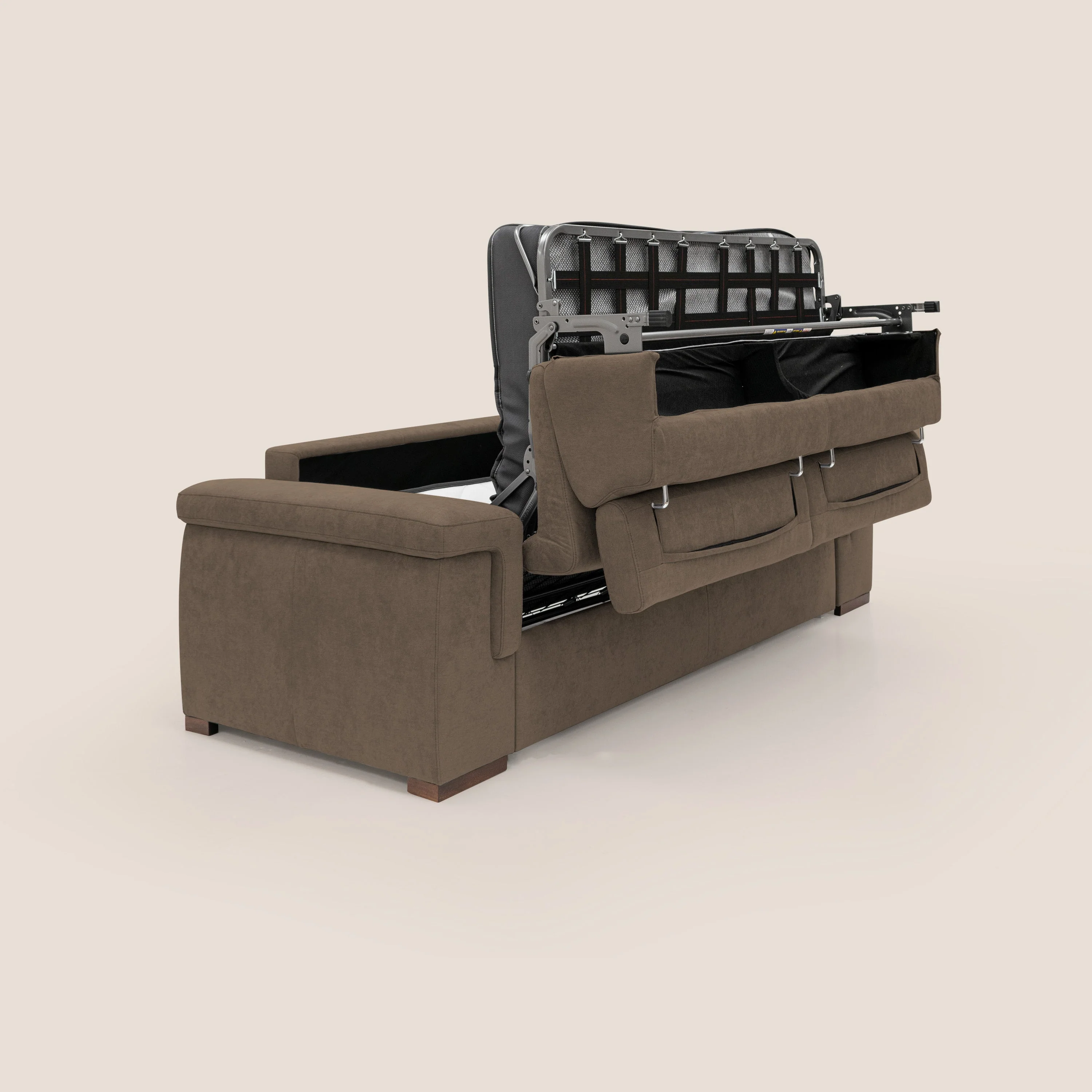 Giunone canapĂ© convertible avec matelas de 18 cm et tĂȘtiĂšres inclinables en tissu impermĂ©able T02 marron - Image 3