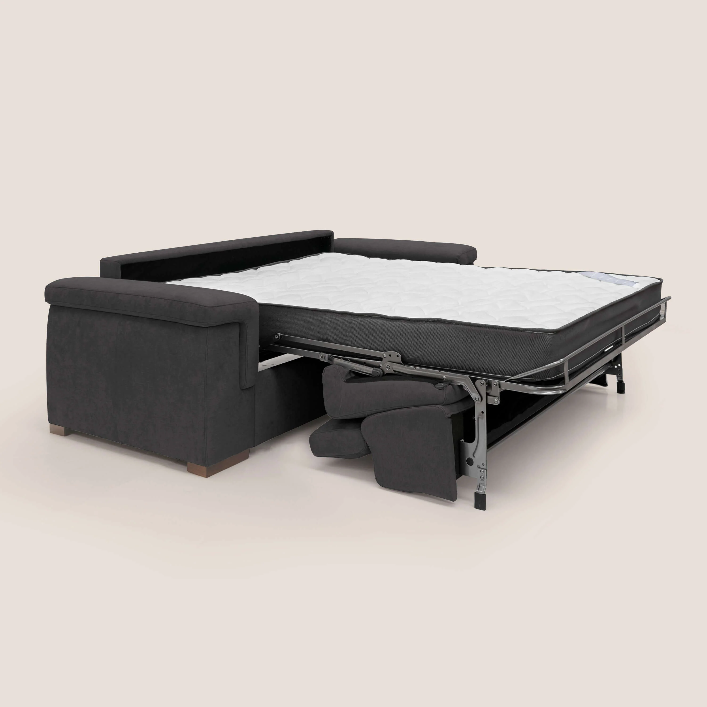 Giunone canapĂ© convertible avec matelas de 18 cm et tĂȘtiĂšres inclinables en tissu impermĂ©able T02 noir - Image 2