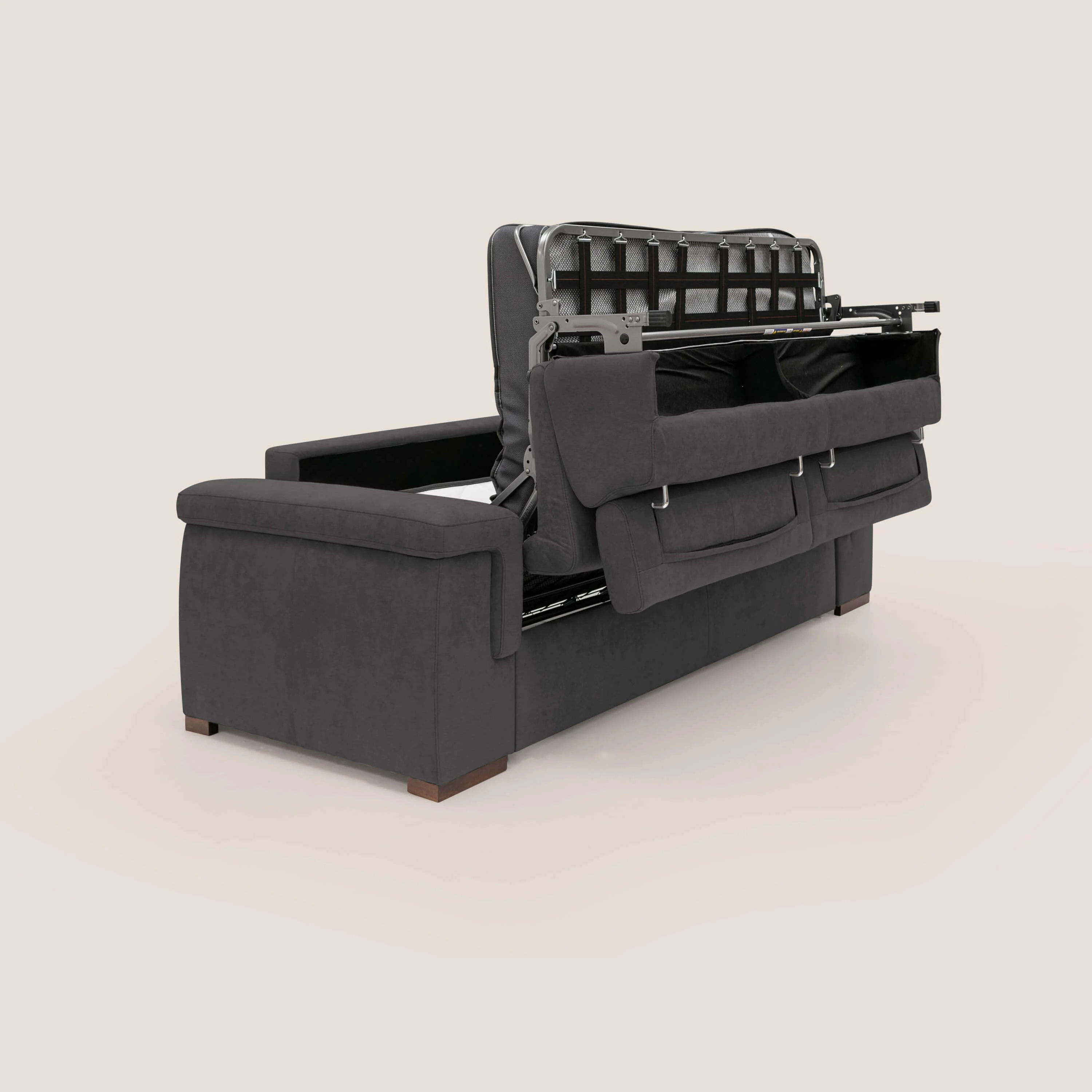 Giunone canapĂ© convertible avec matelas de 18 cm et tĂȘtiĂšres inclinables en tissu impermĂ©able T02 noir - Image 3