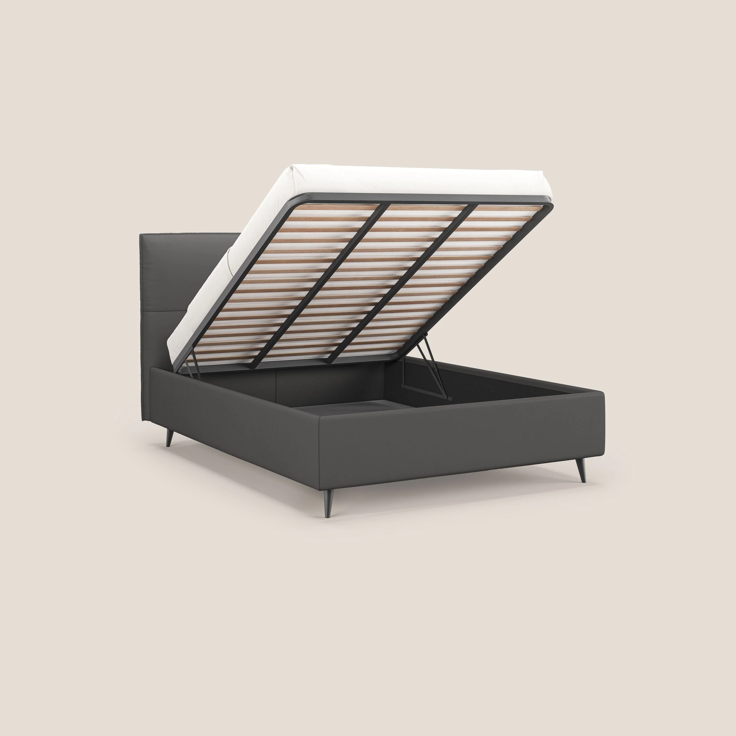 Greta lit coffre aux dimensions SLIM avec tête de lit matelassée en similicuir imperméable T04 anthracite - Image 2