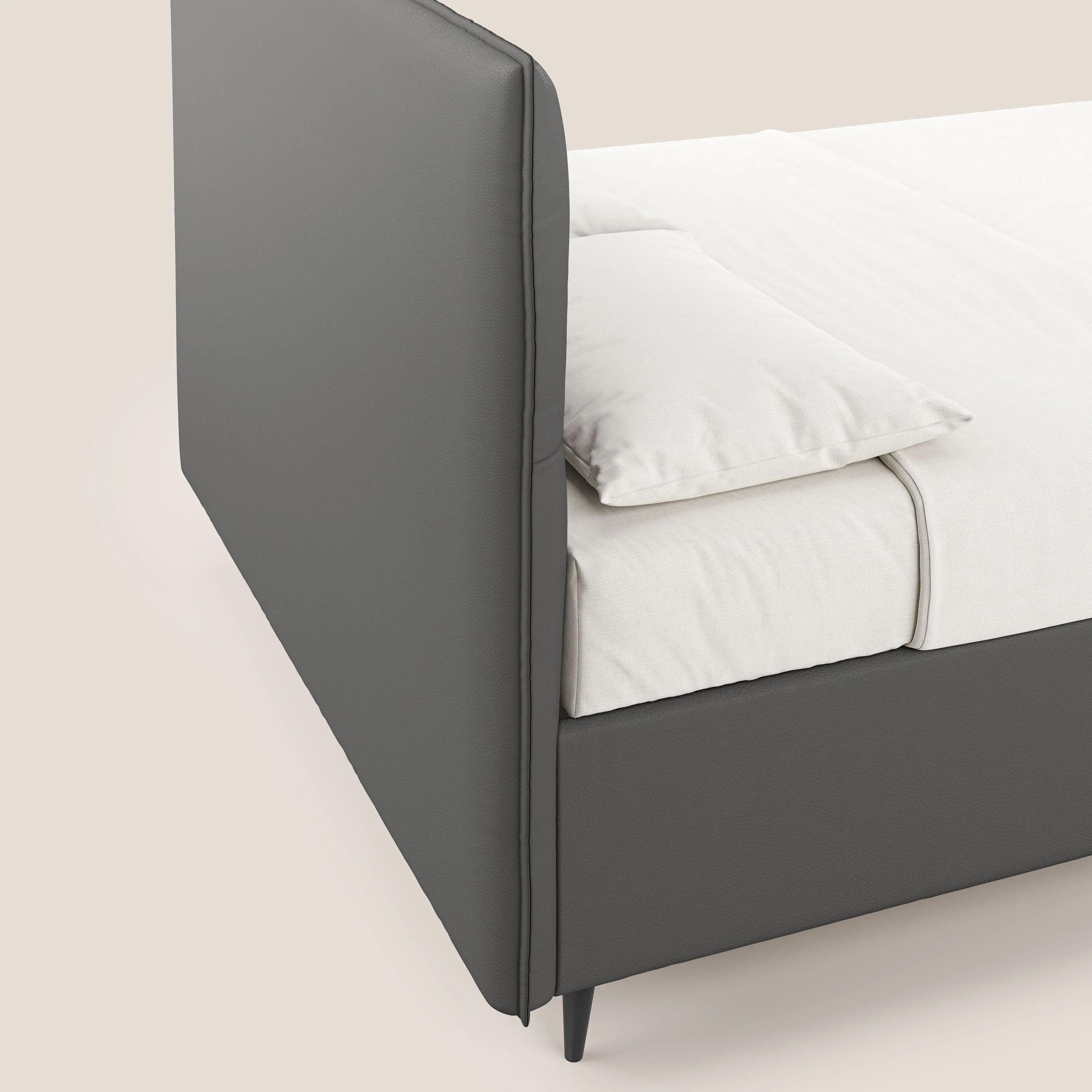 Greta lit coffre aux dimensions SLIM avec tête de lit matelassée en similicuir imperméable T04 anthracite - Image 7
