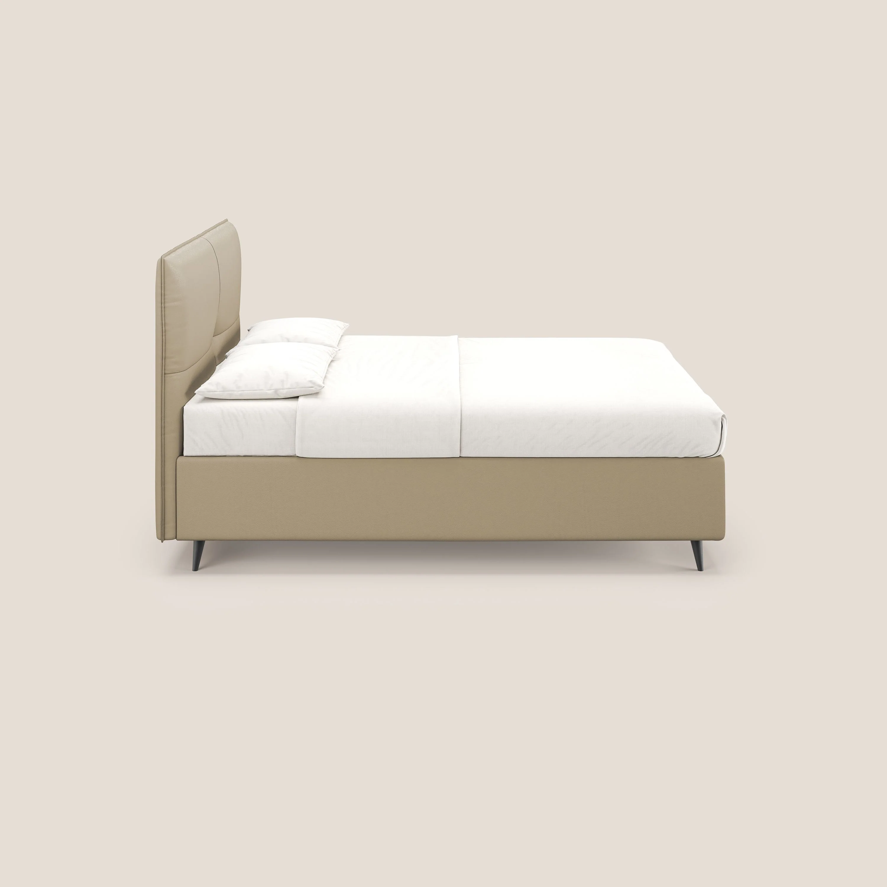 Greta lit coffre aux dimensions SLIM avec tête de lit matelassée en similicuir imperméable T04 beige - Image 4