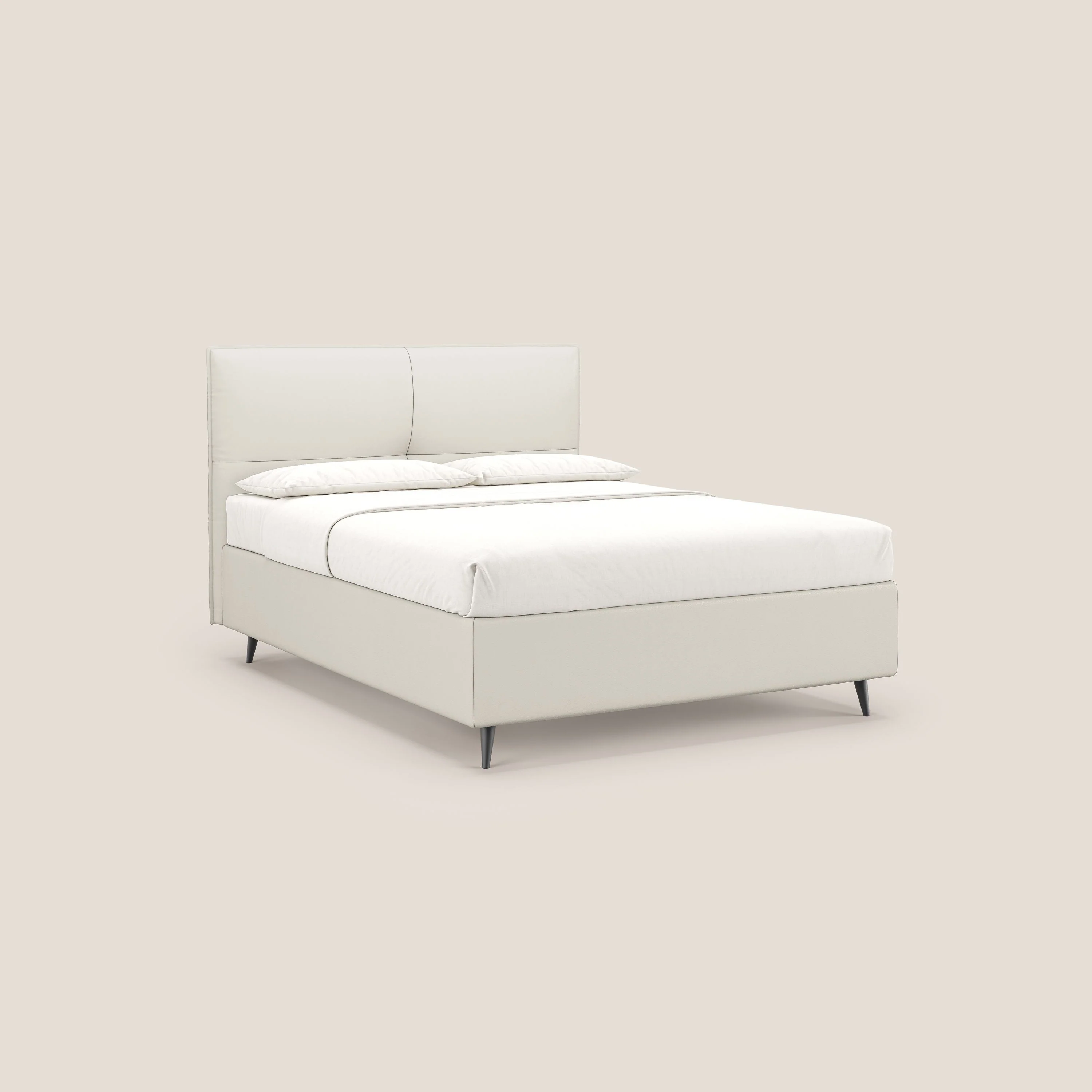 Greta lit coffre aux dimensions SLIM avec tête de lit matelassée en similicuir imperméable T04 blanc