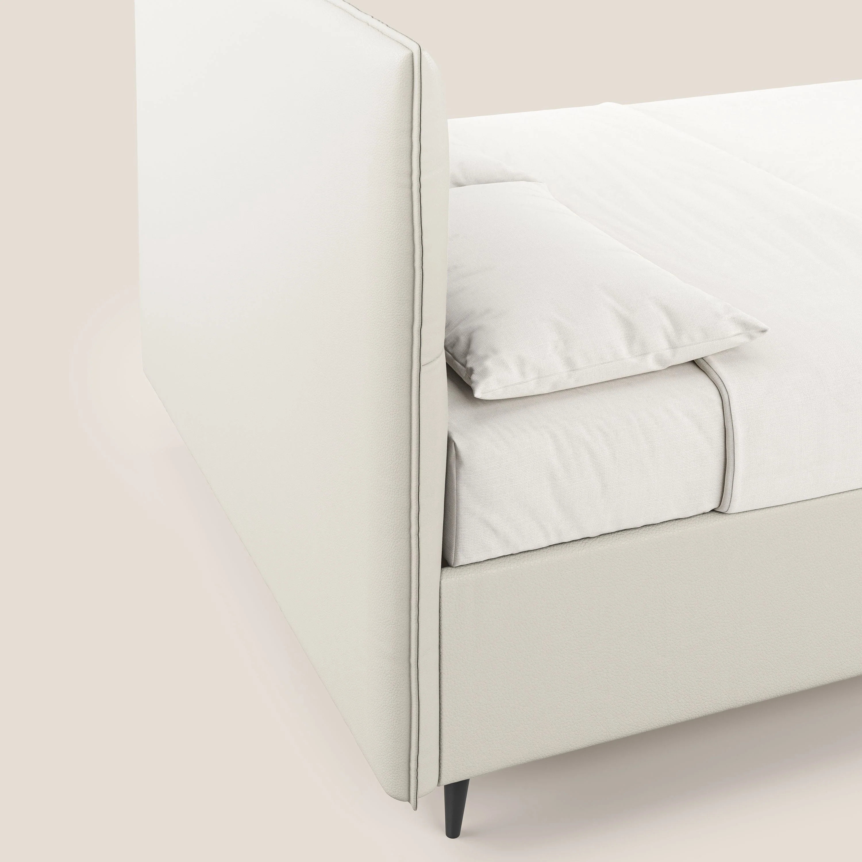 Greta lit coffre aux dimensions SLIM avec tête de lit matelassée en similicuir imperméable T04 blanc - Image 7