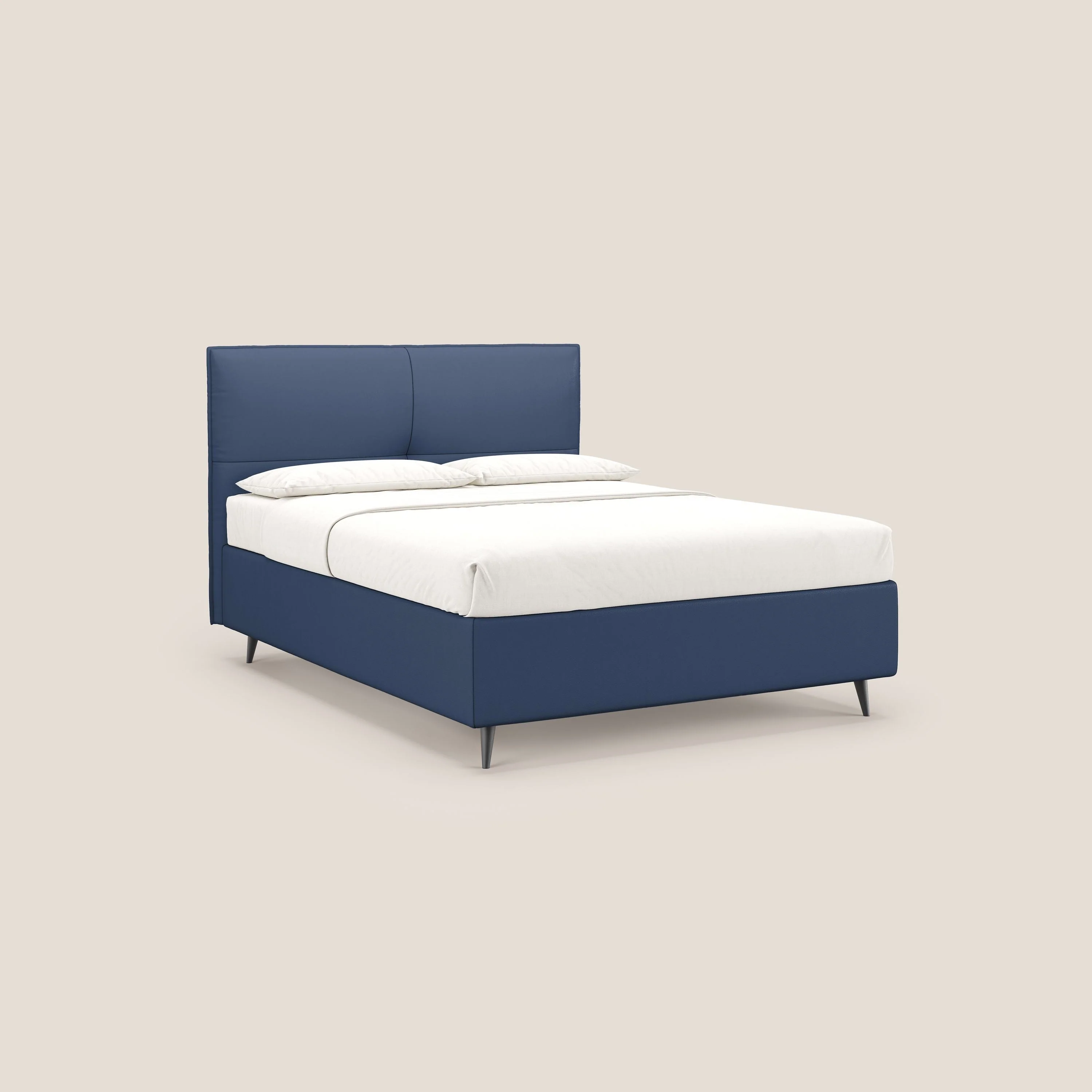 Greta lit coffre aux dimensions SLIM avec tête de lit matelassée en similicuir imperméable T04 bleu