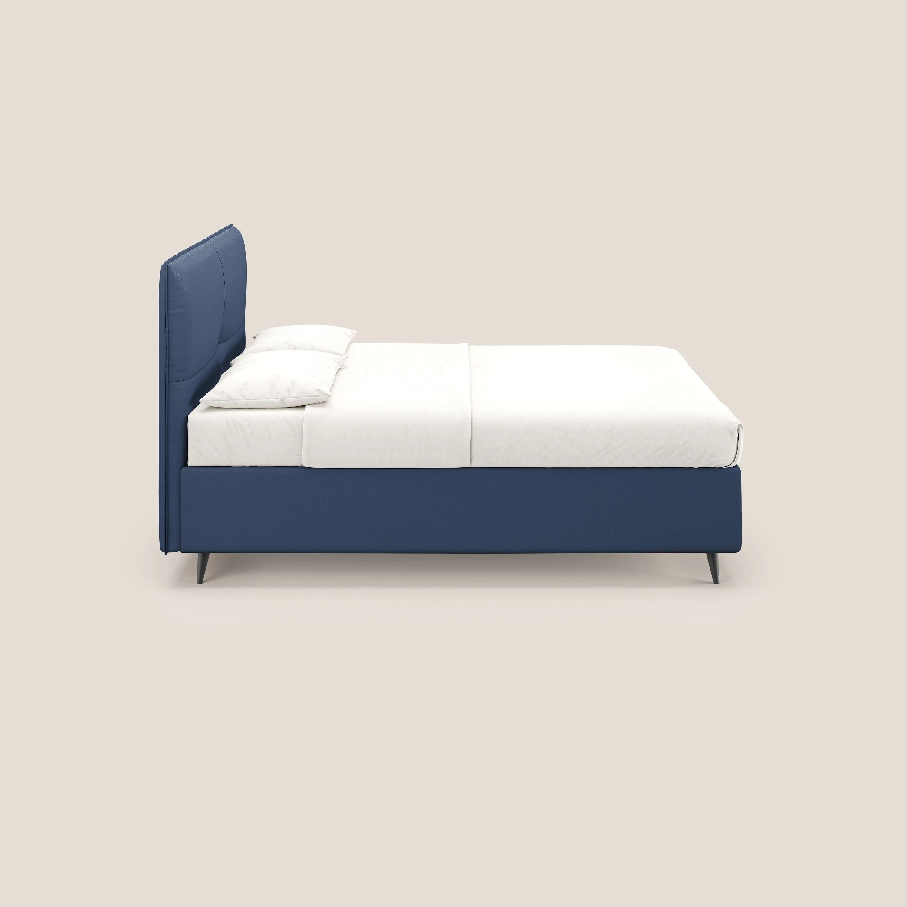 Greta lit coffre aux dimensions SLIM avec tête de lit matelassée en similicuir imperméable T04 bleu - Image 5