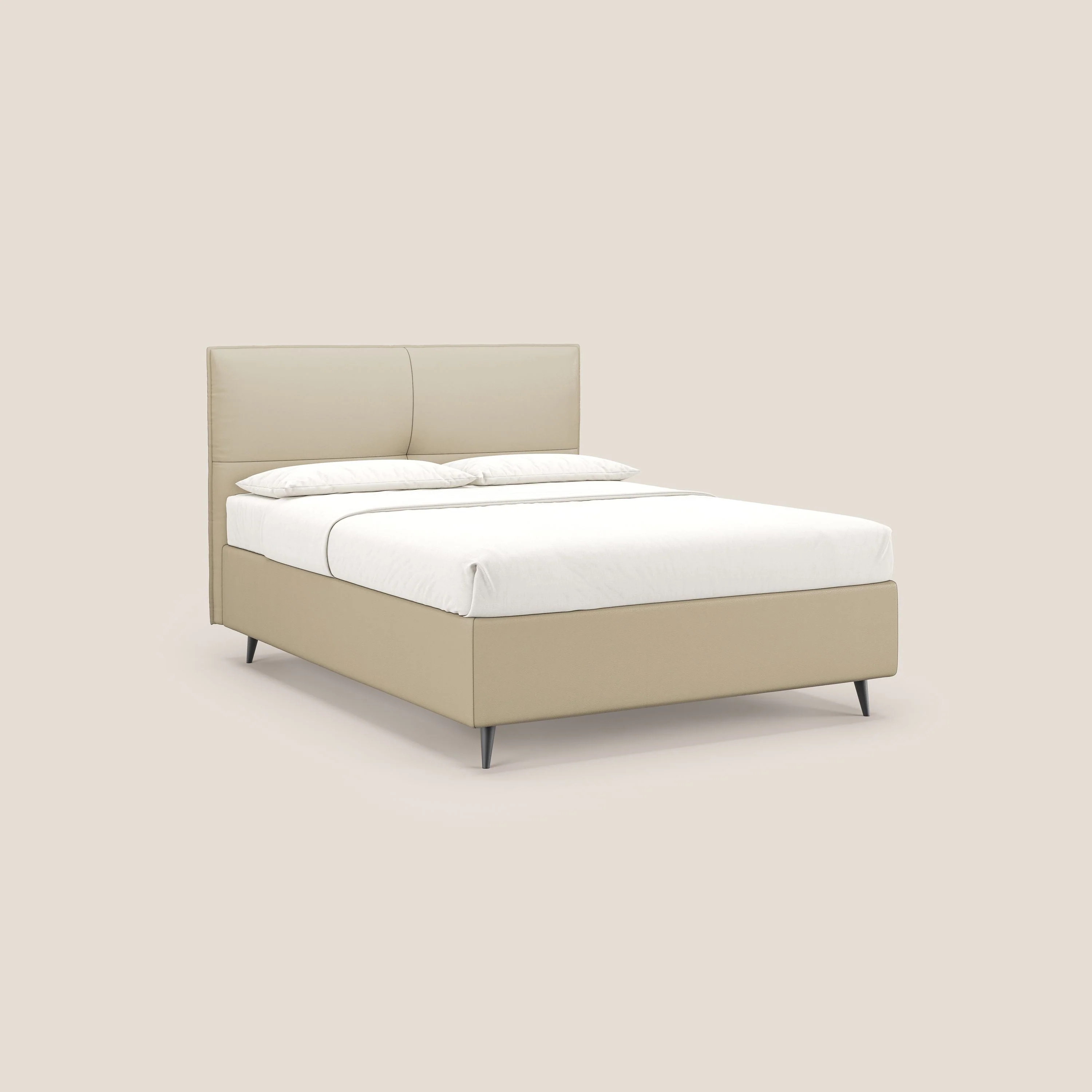 Greta lit coffre aux dimensions SLIM avec tête de lit matelassée en similicuir imperméable T04 crème