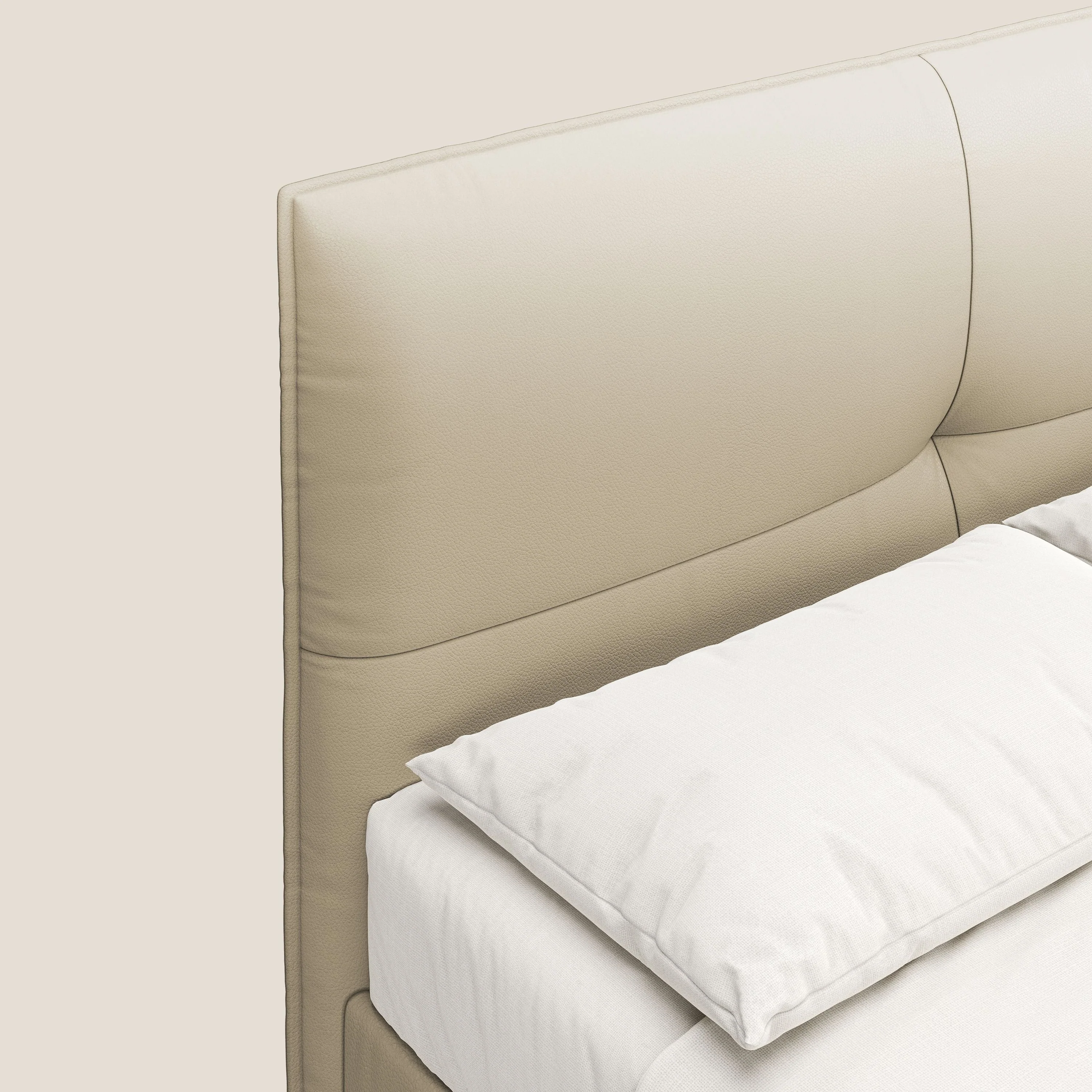 Greta lit coffre aux dimensions SLIM avec tête de lit matelassée en similicuir imperméable T04 crème - Image 6