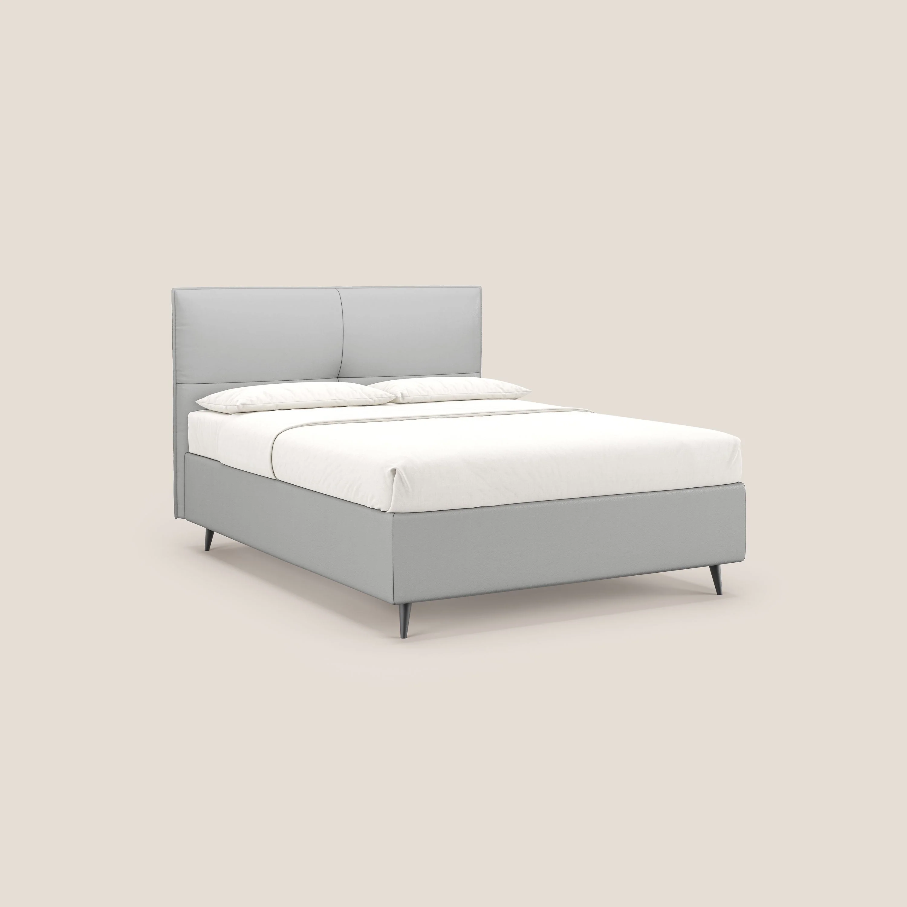 Greta lit coffre aux dimensions SLIM avec tête de lit matelassée en similicuir imperméable T04 gris clair