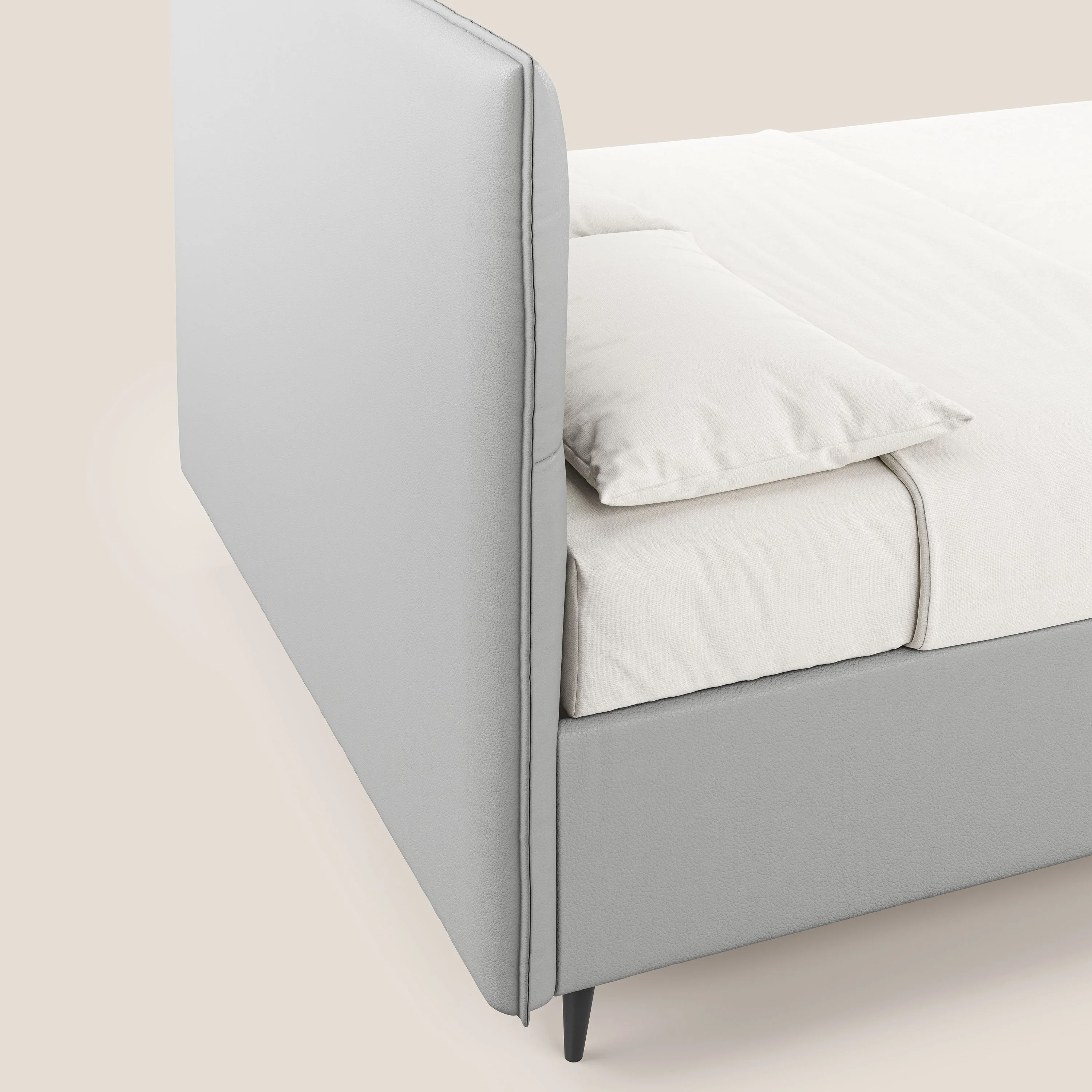 Greta lit coffre aux dimensions SLIM avec tête de lit matelassée en similicuir imperméable T04 gris clair - Image 7