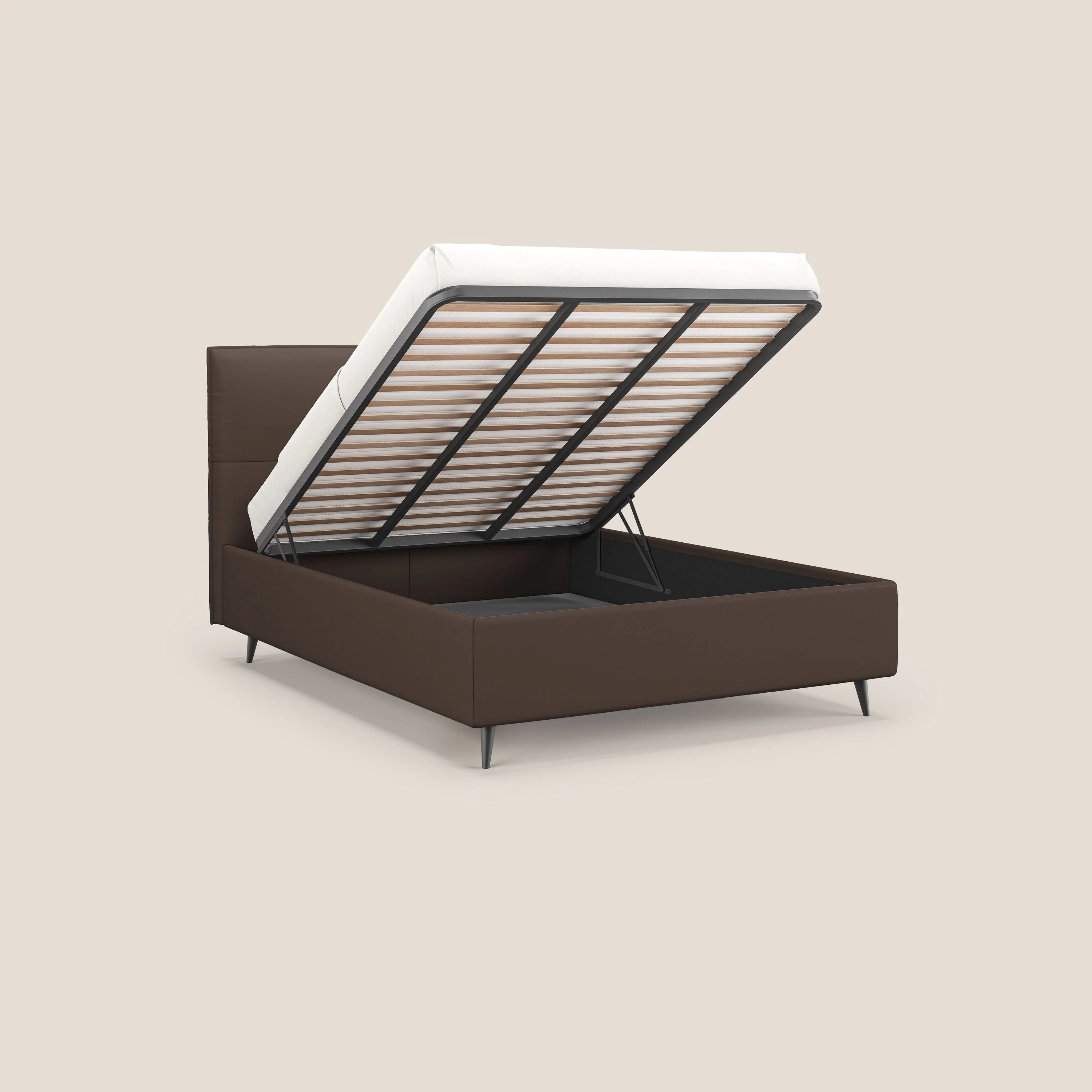 Greta lit coffre aux dimensions SLIM avec tête de lit matelassée en similicuir imperméable T04 marron - Image 2
