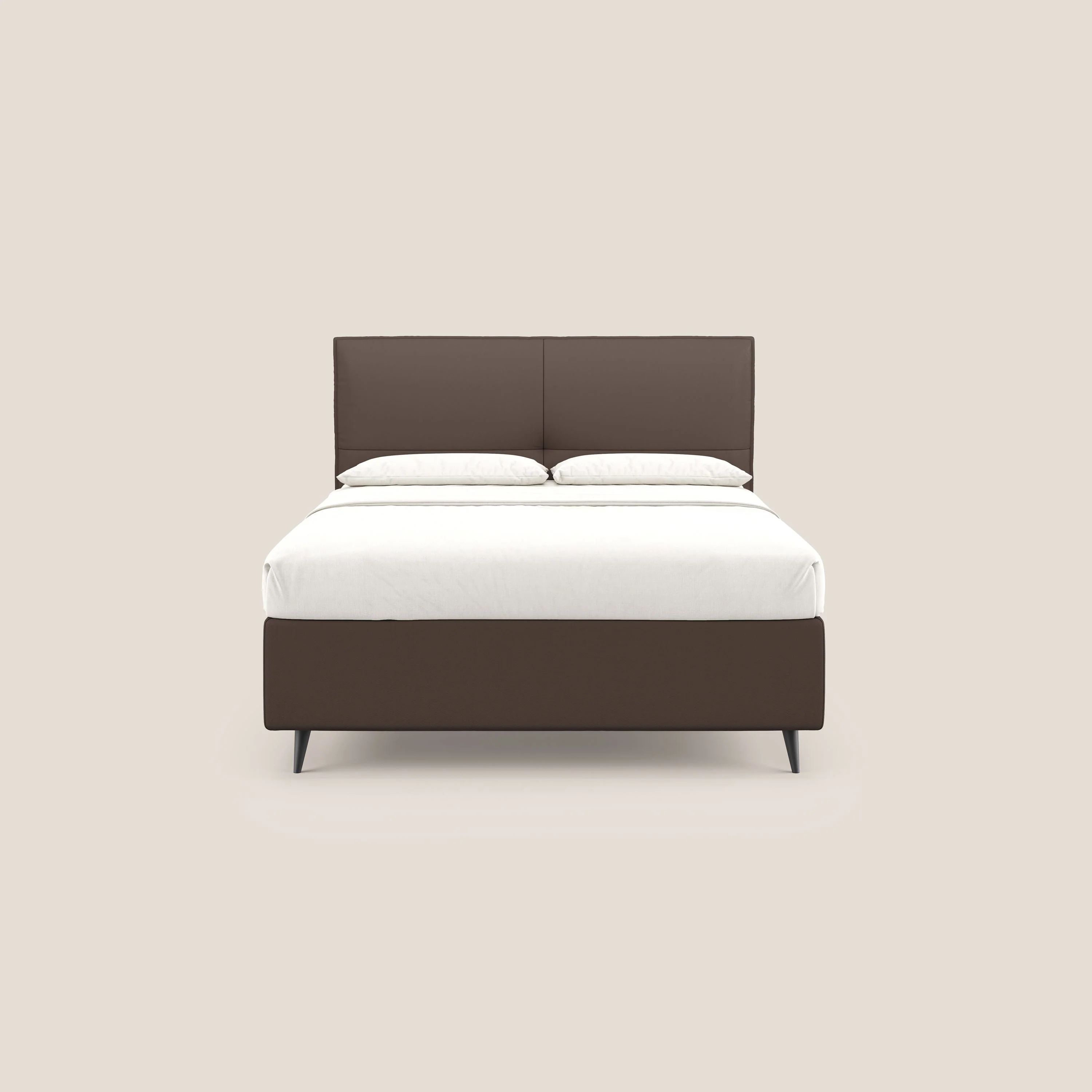 Greta lit coffre aux dimensions SLIM avec tête de lit matelassée en similicuir imperméable T04 marron - Image 3