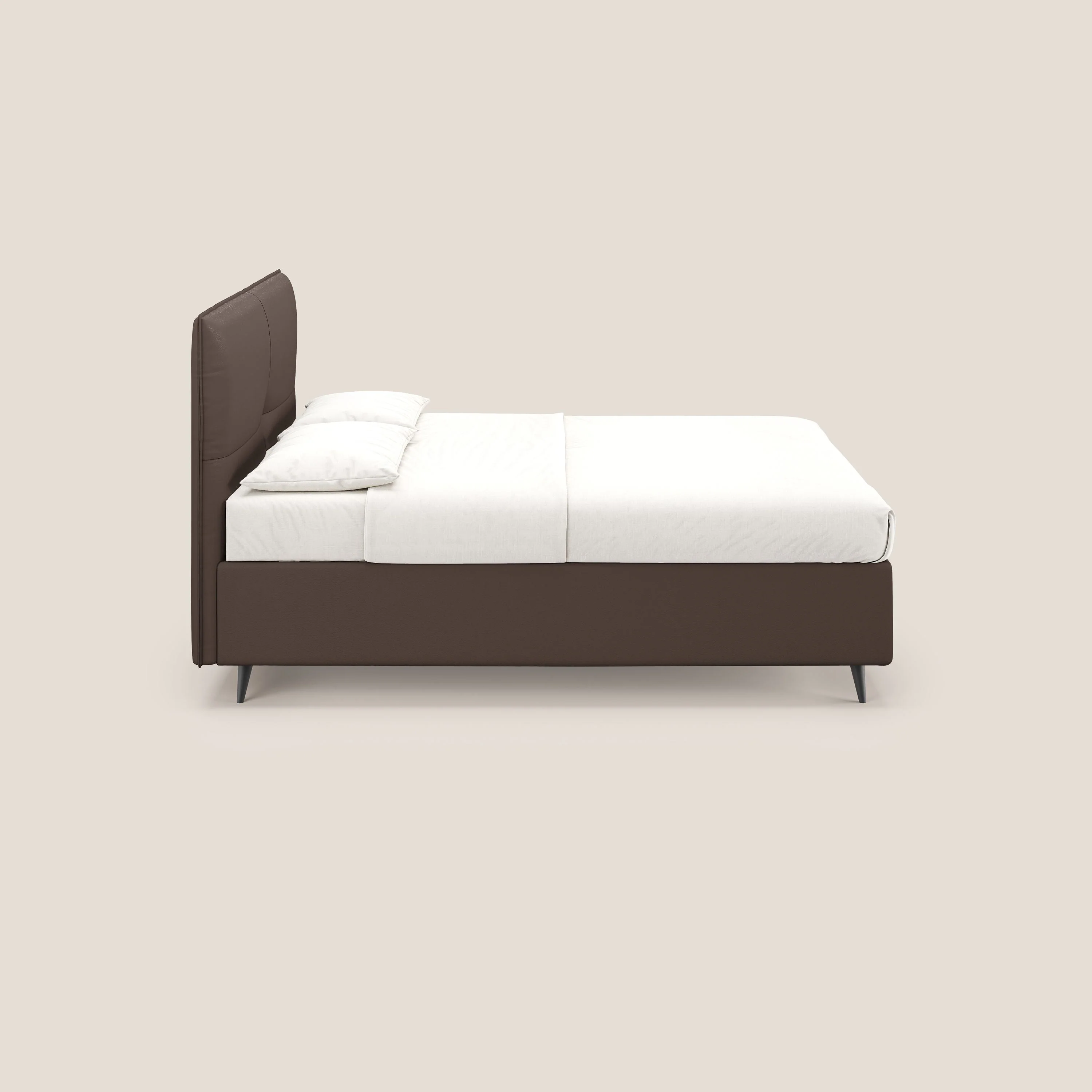 Greta lit coffre aux dimensions SLIM avec tête de lit matelassée en similicuir imperméable T04 marron - Image 4