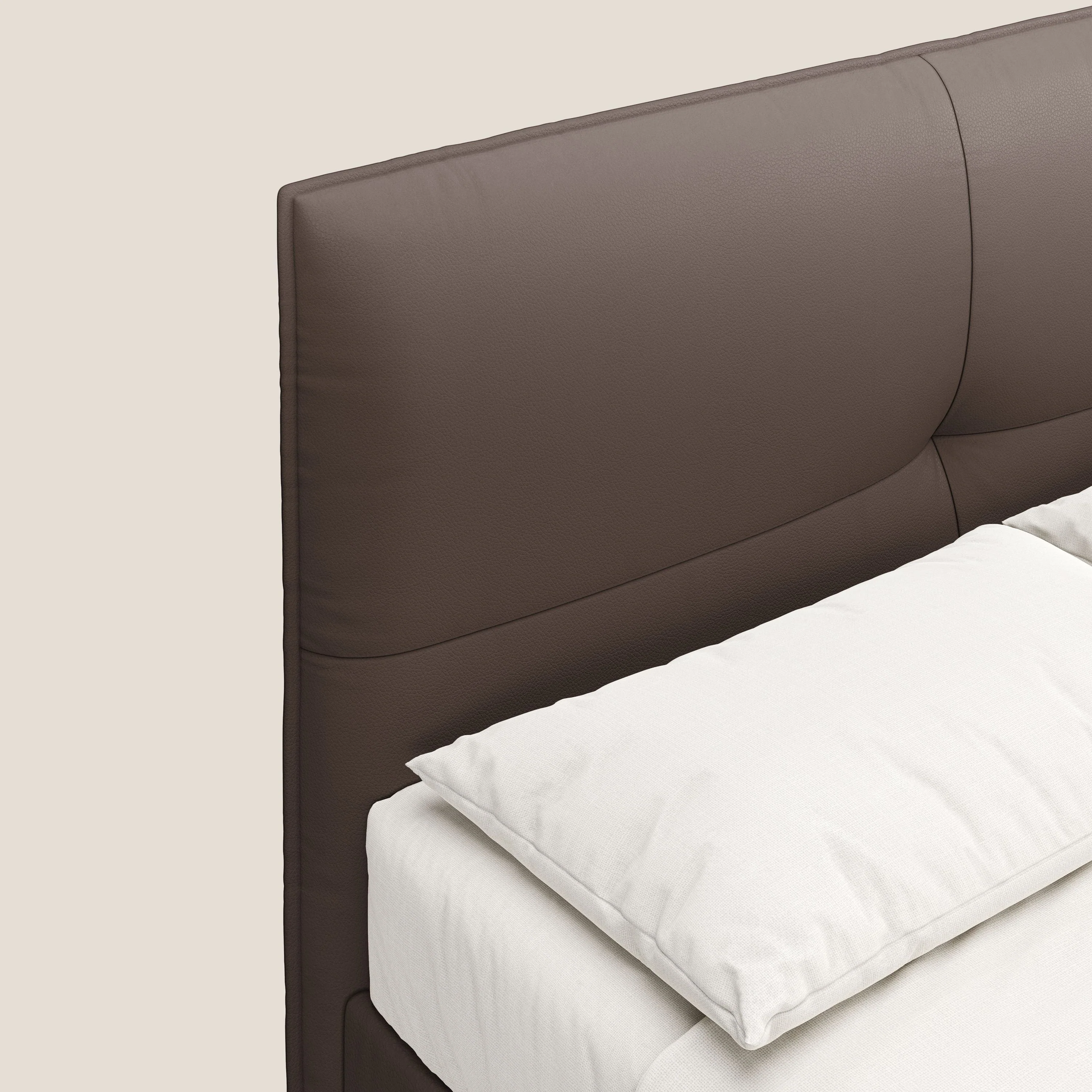 Greta lit coffre aux dimensions SLIM avec tête de lit matelassée en similicuir imperméable T04 marron - Image 6