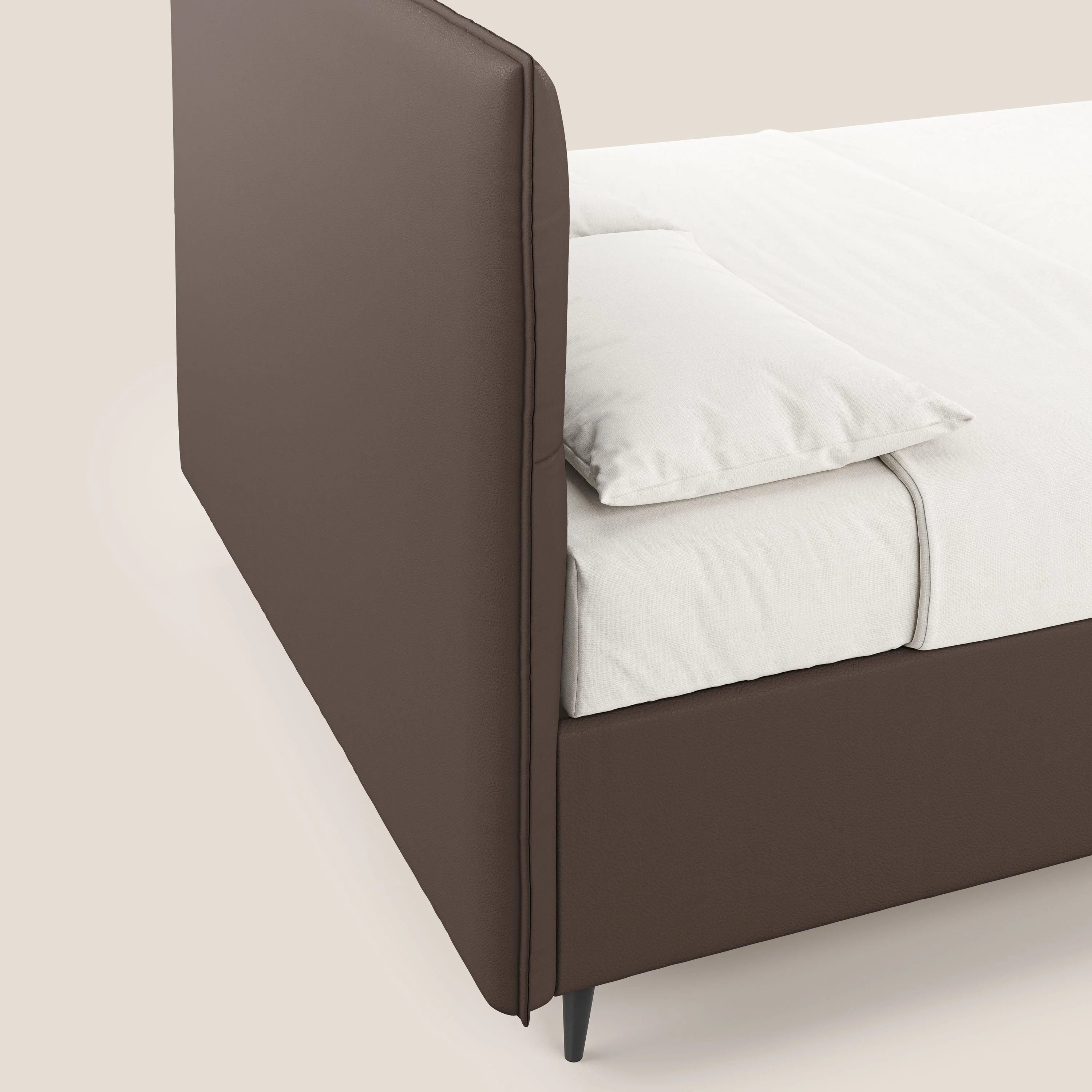 Greta lit coffre aux dimensions SLIM avec tête de lit matelassée en similicuir imperméable T04 marron - Image 7