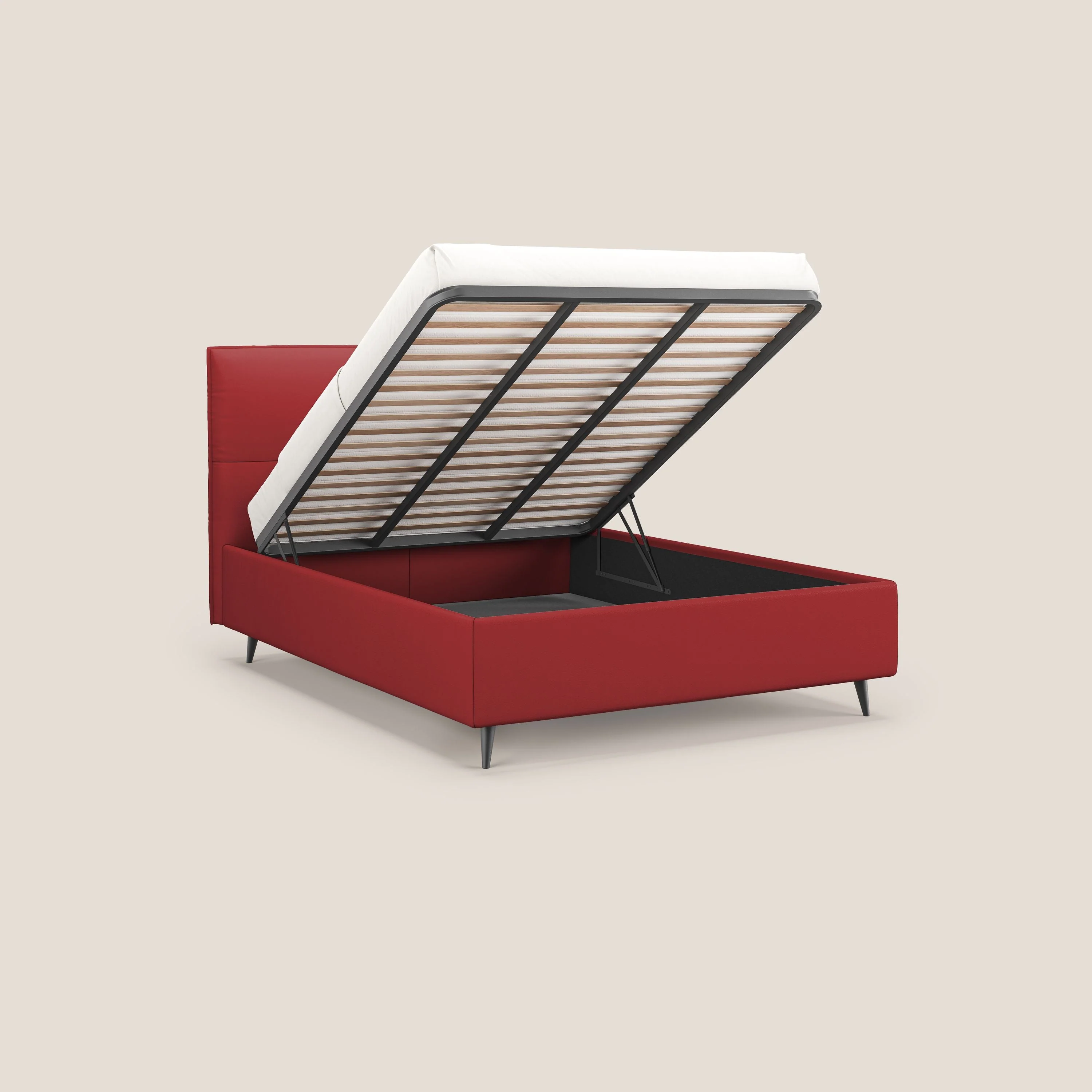 Greta lit coffre aux dimensions SLIM avec tête de lit matelassée en similicuir imperméable T04 rouge - Image 2