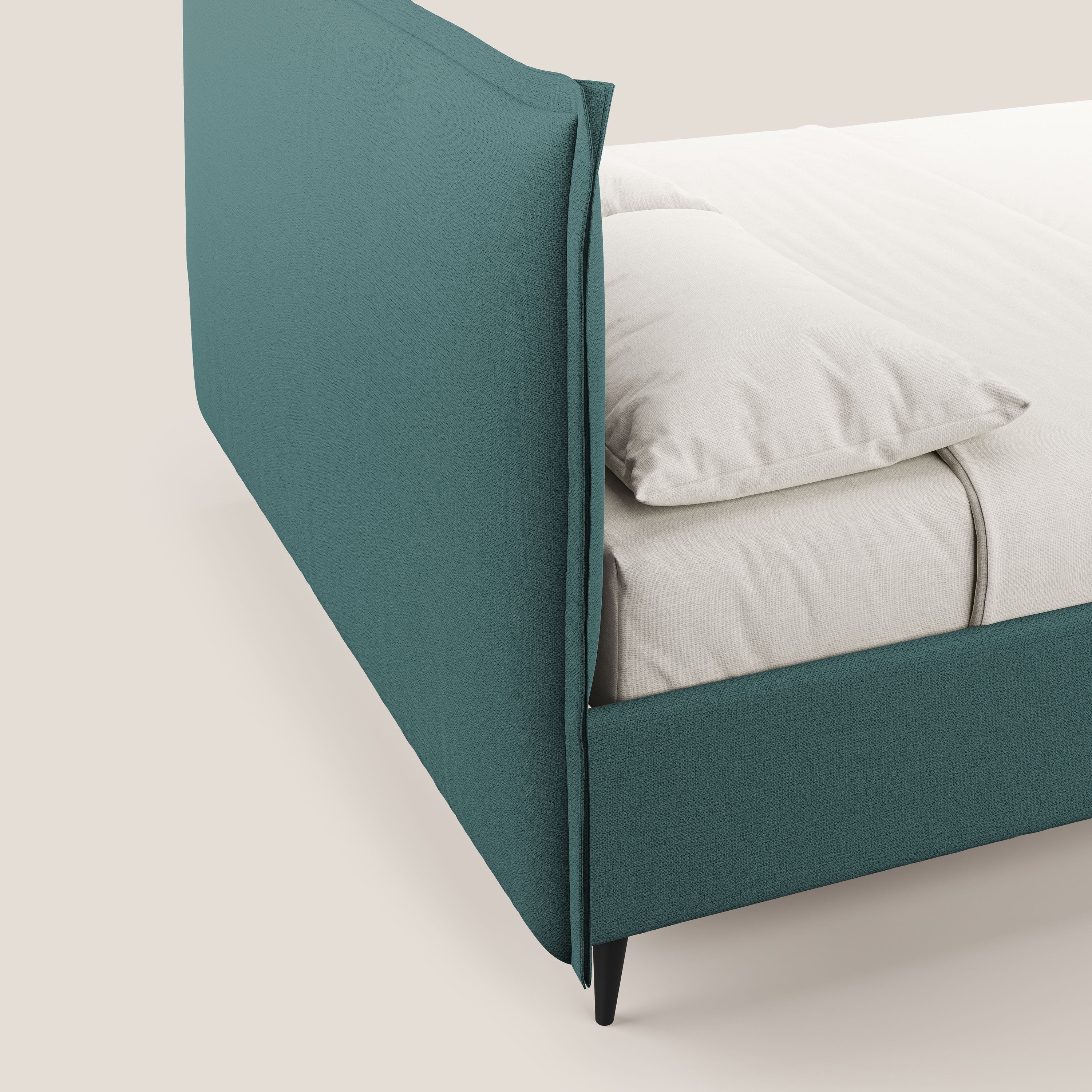 Hans lit rembourré avec coffre au style minimaliste en tissu imperméable T19 bleu canard - Image 6