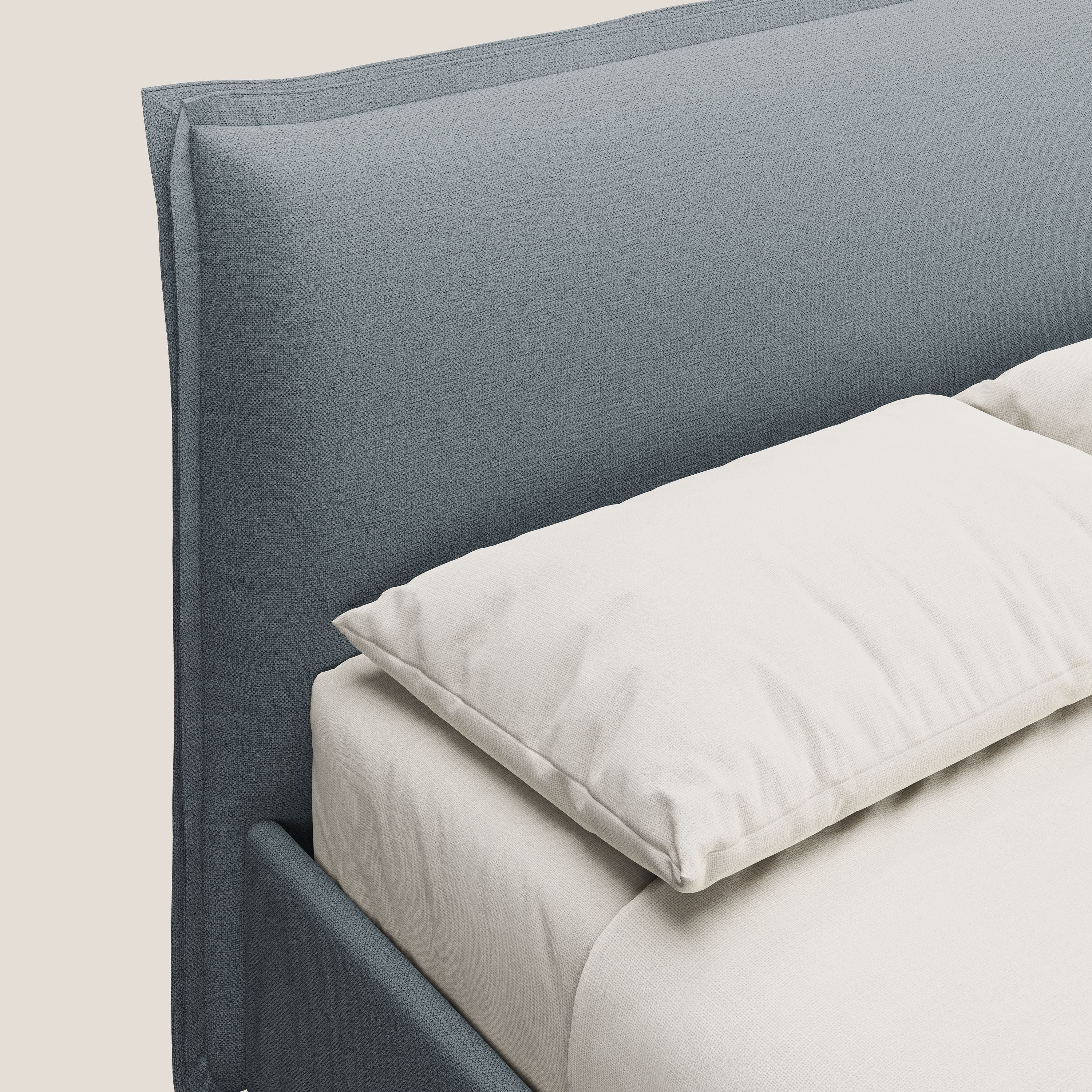 Hans lit rembourré avec coffre au style minimaliste en tissu imperméable T19 bleu gris - Image 9