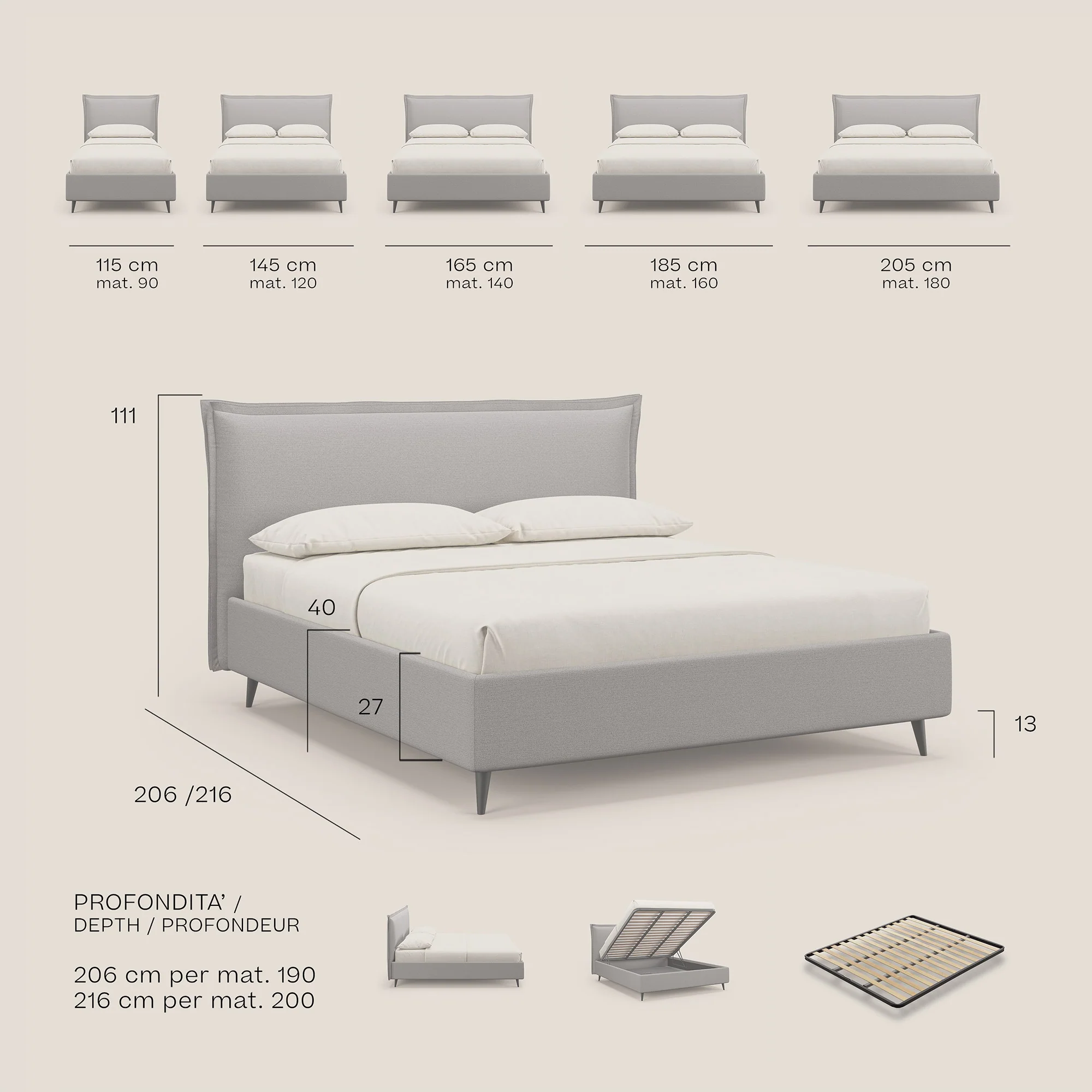 Hans lit rembourré avec coffre au style minimaliste en tissu imperméable T19 saumon - Image 9