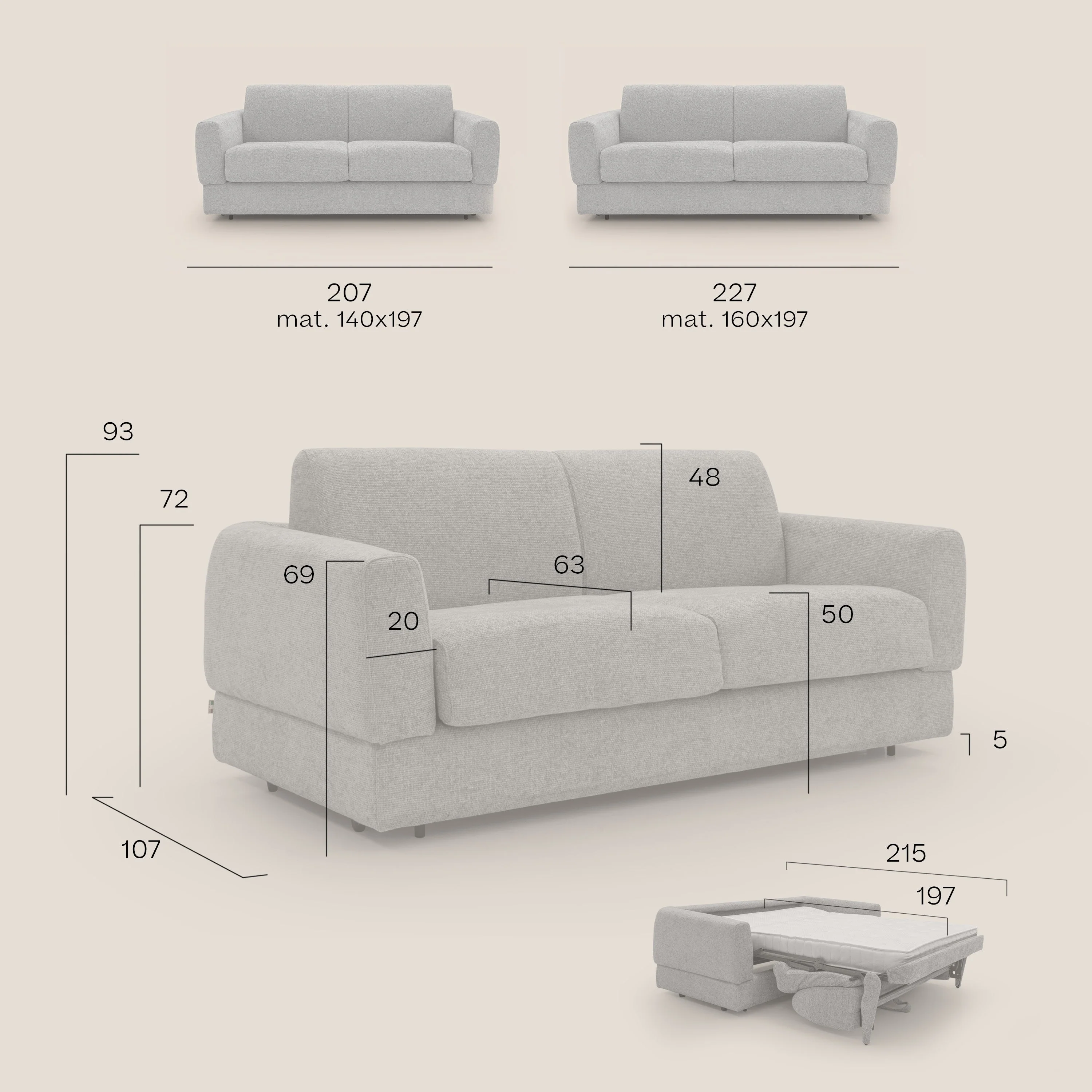 Happy Canapé convertible avec matelas H18 cm en tissu imperméable T10 anthracite - Image 12