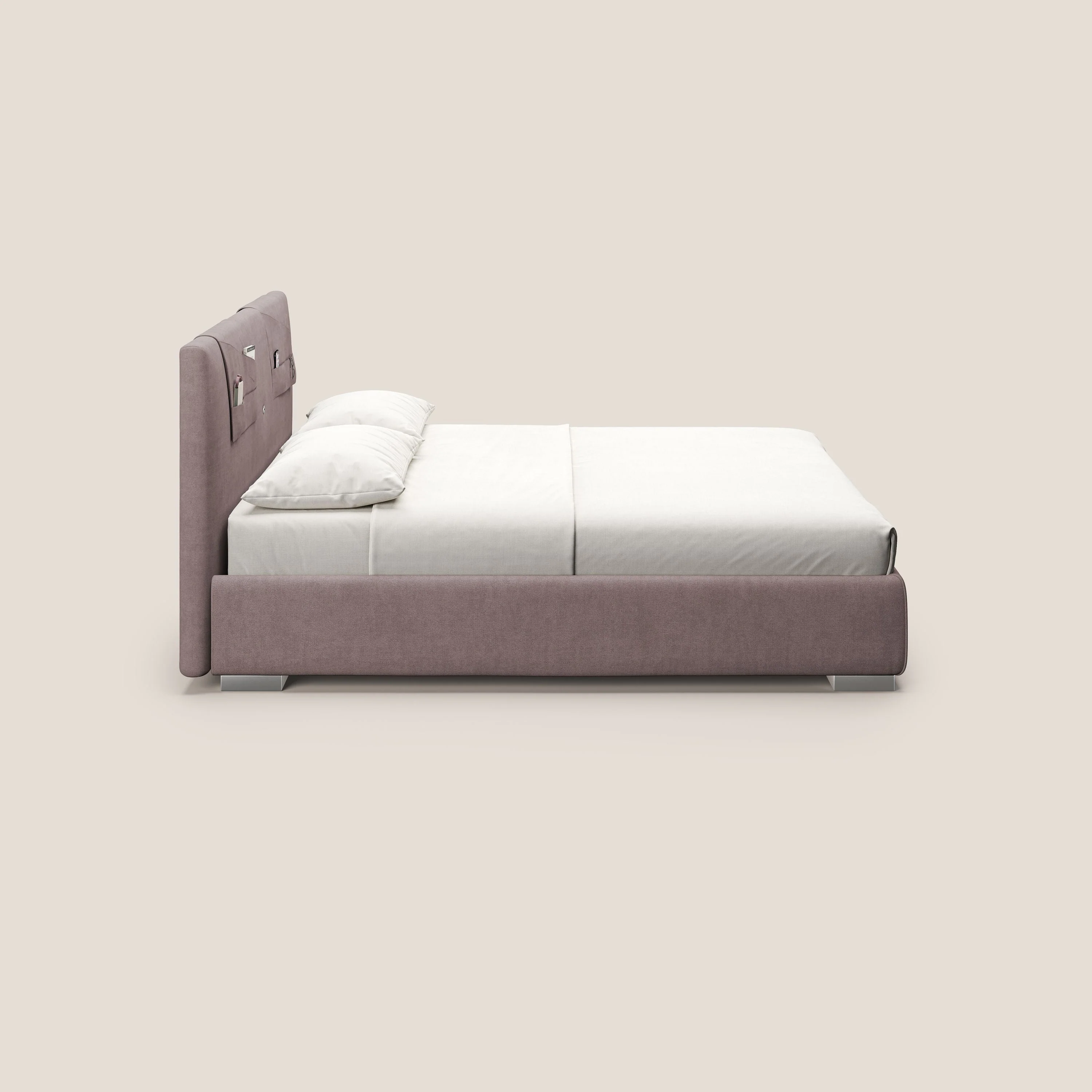 Horus lit rembourré avec coffre et prise USB sur la tête de lit en tissu imperméable T02 rose - Image 5