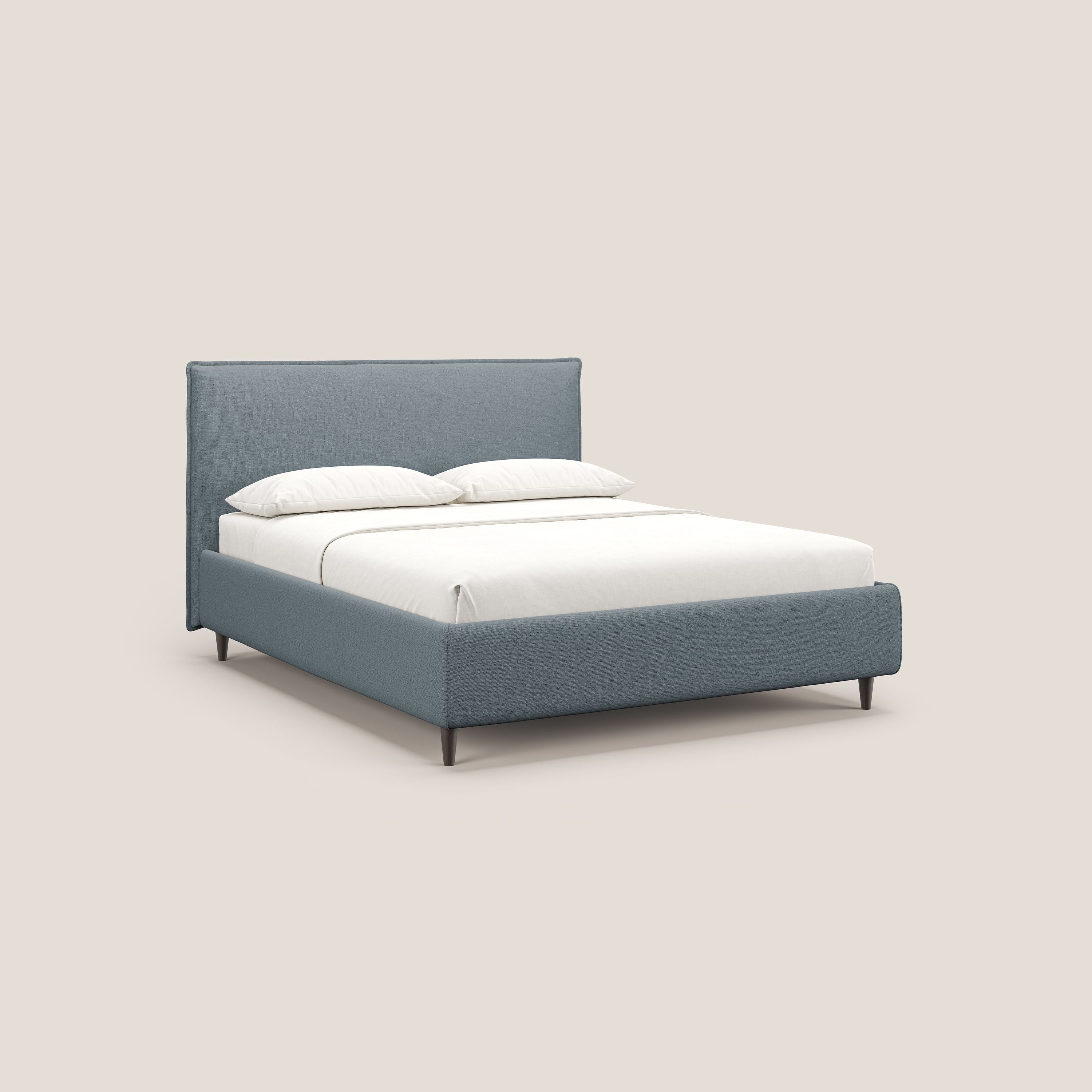 Hunter lit rembourré avec coffre déhoussable en tissu imperméable flammé T19 bleu gris