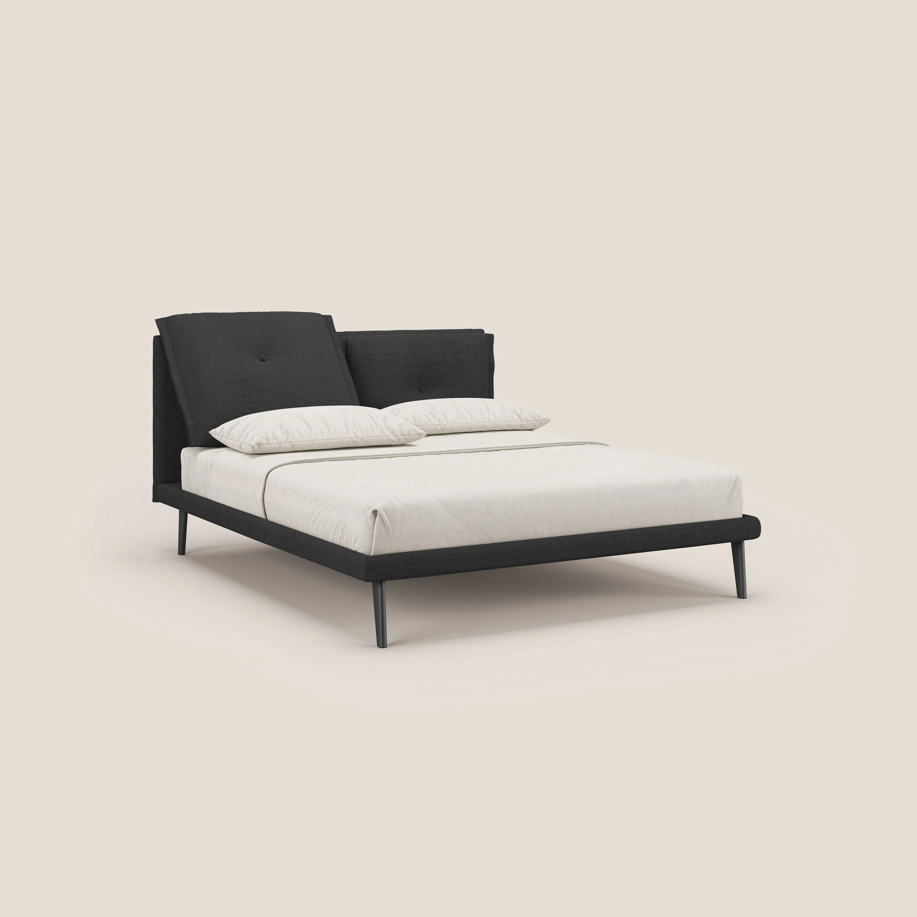 Ibuki lit avec coussins capitonnés réglables et pieds foncés en tissu flammé imperméable T03 anthracite