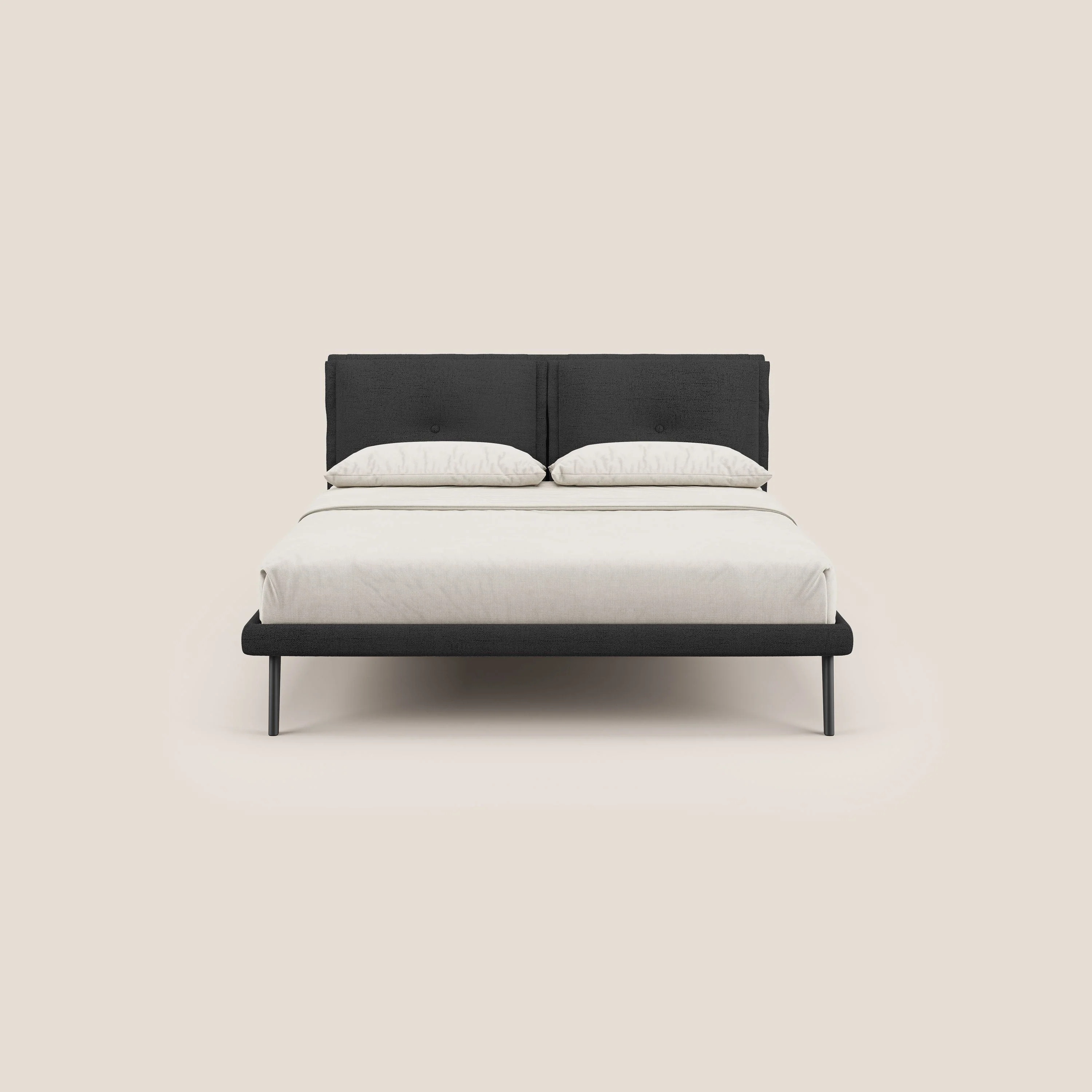 Ibuki lit avec coussins capitonnés réglables et pieds foncés en tissu flammé imperméable T03 anthracite - Image 2