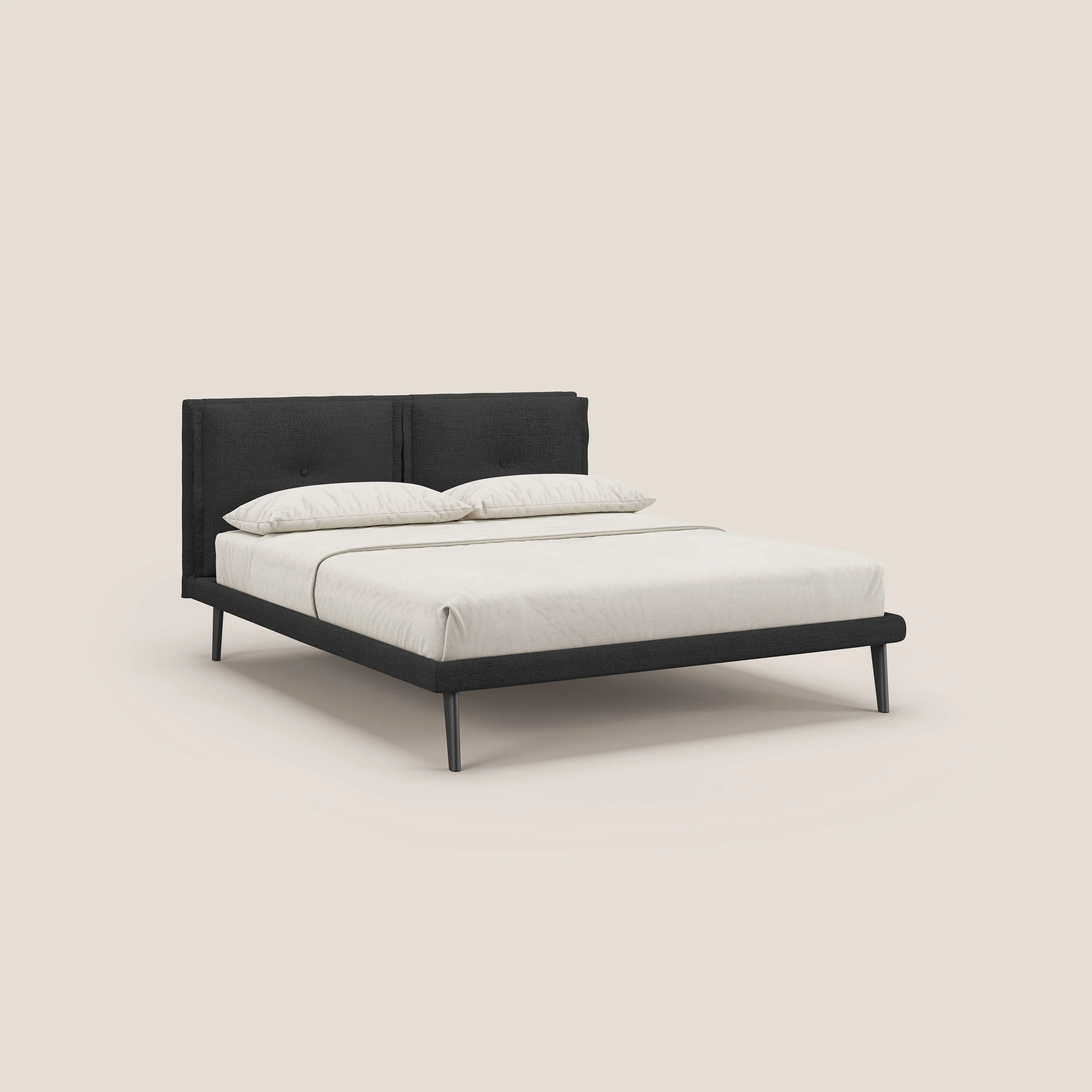 Ibuki lit avec coussins capitonnés réglables et pieds foncés en tissu flammé imperméable T03 anthracite - Image 3