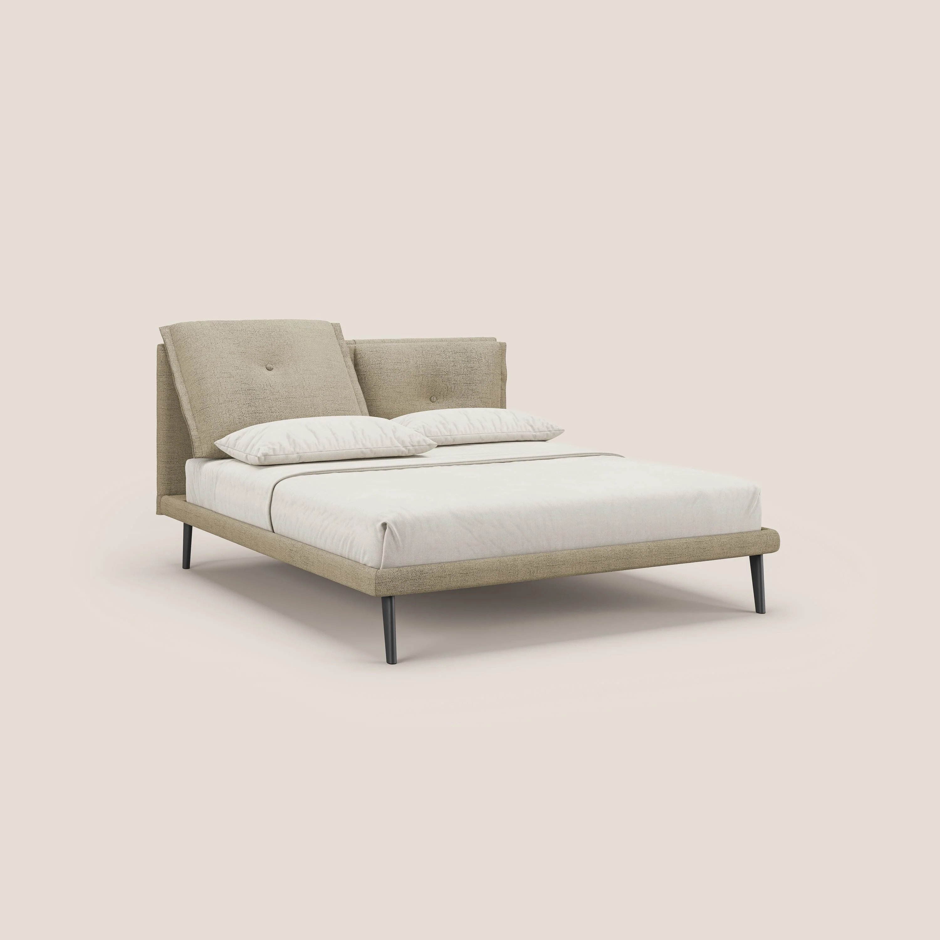Ibuki lit avec coussins capitonnés réglables et pieds foncés en tissu flammé imperméable T03 beige