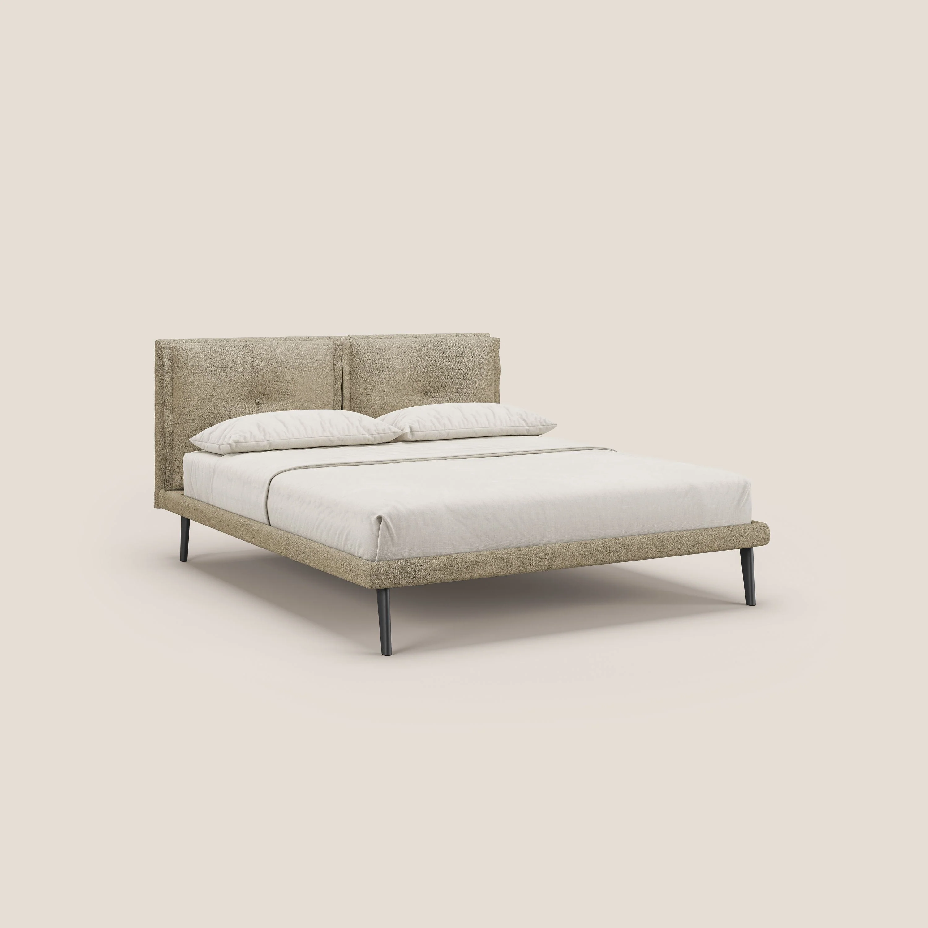 Ibuki lit avec coussins capitonnés réglables et pieds foncés en tissu flammé imperméable T03 beige - Image 3